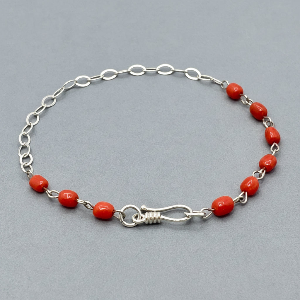 Italian Coral Sterling Silver Chain Bracelet