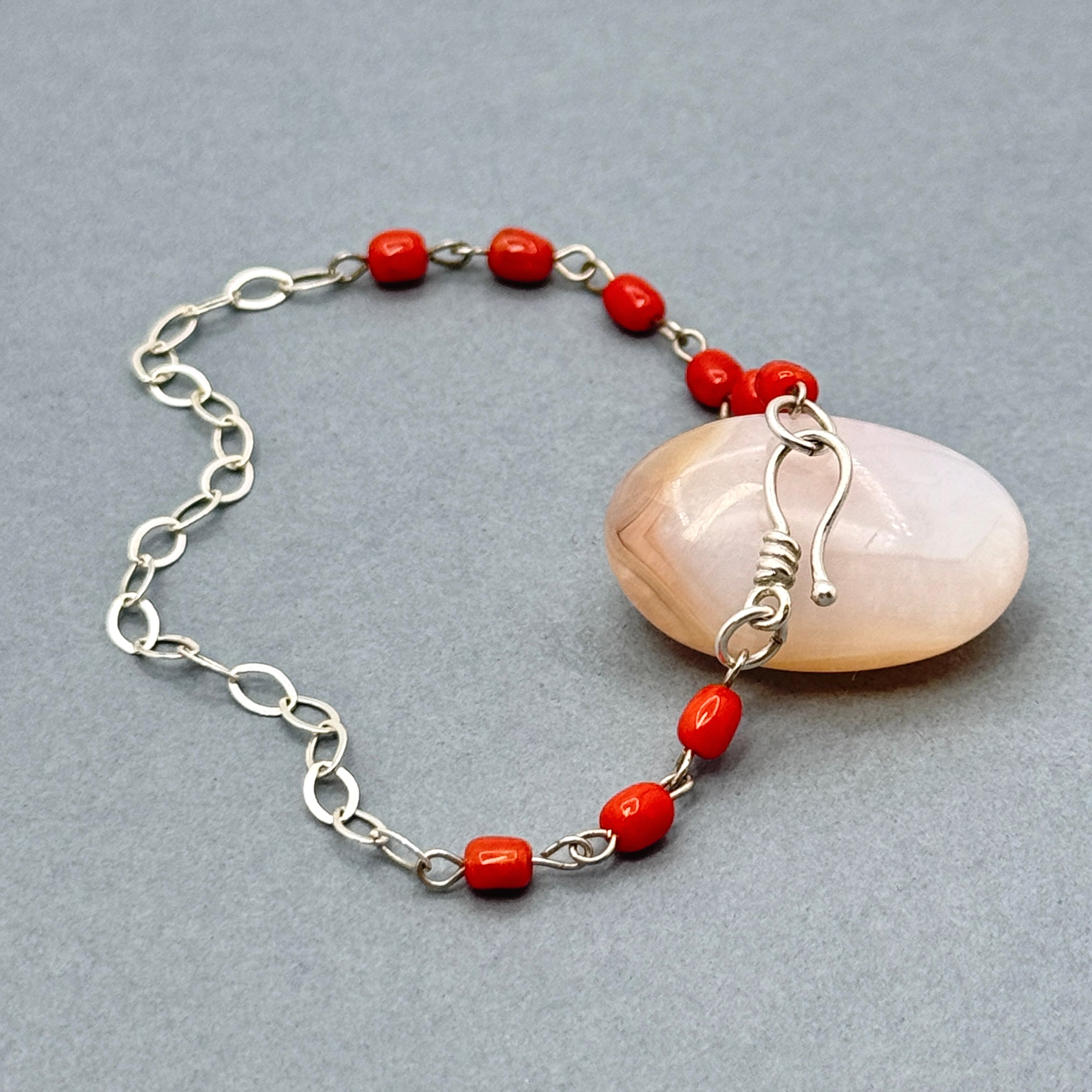 Italian Coral Sterling Silver Chain Bracelet