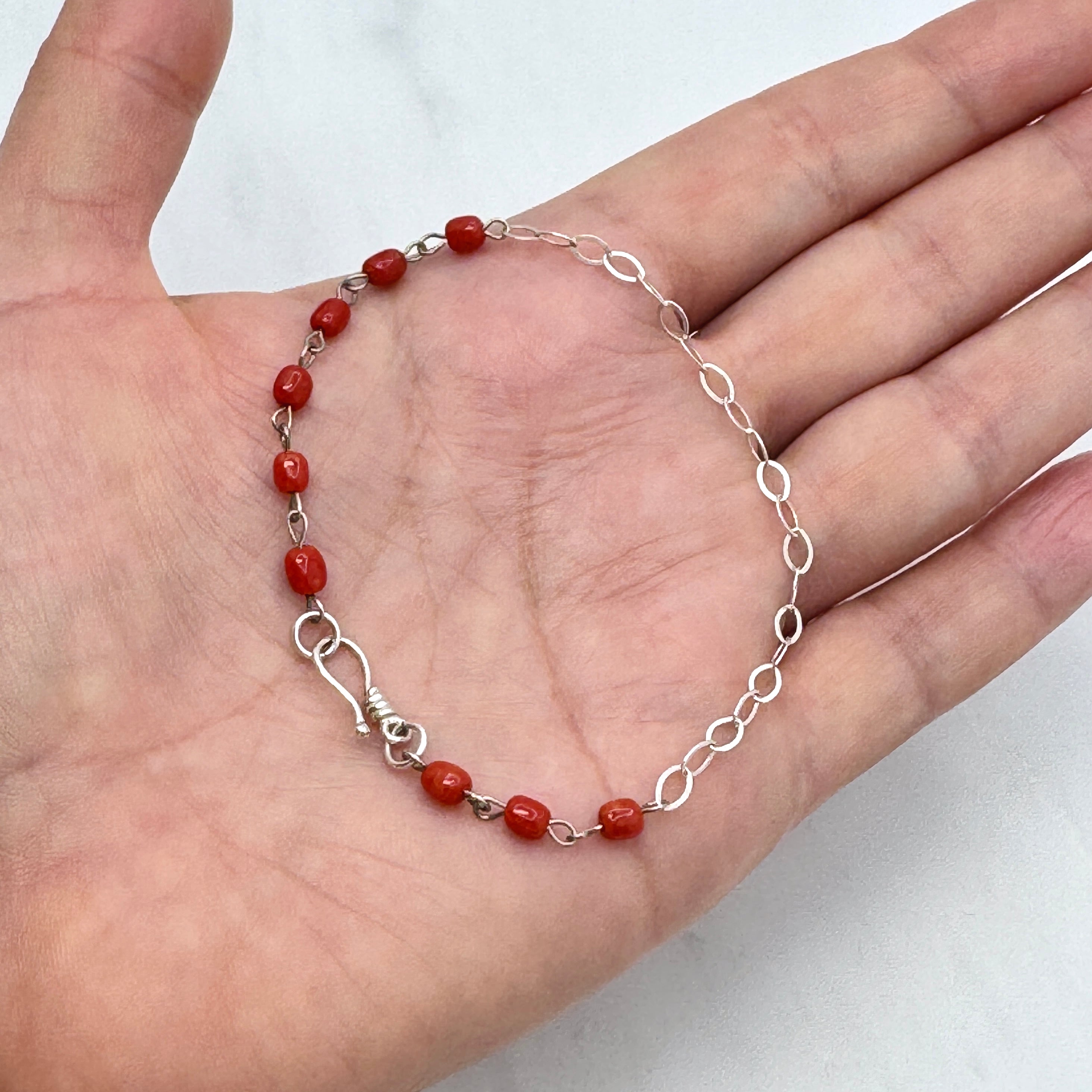 Italian Coral Sterling Silver Chain Bracelet