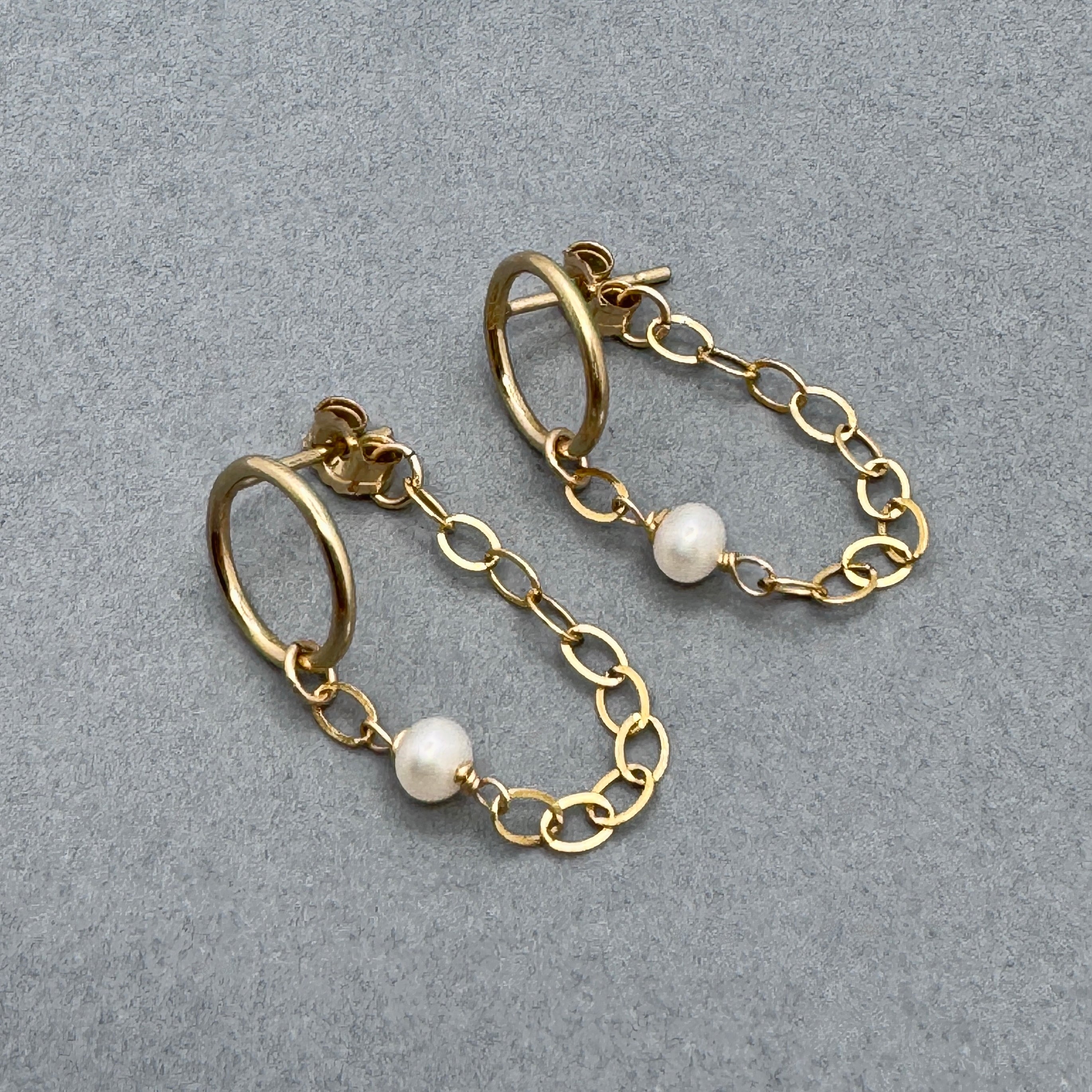 Gold-Filled Circle & Pearl Ear Jacket Earrings