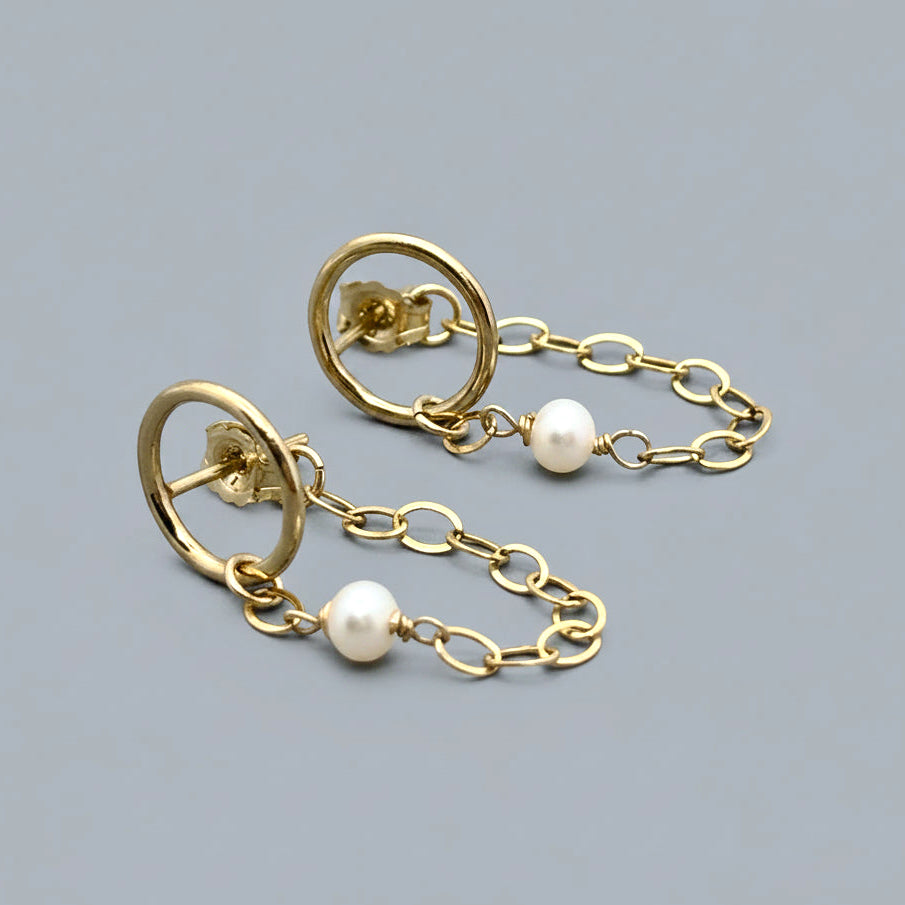 Gold-Filled Circle & Pearl Front-Back Earrings