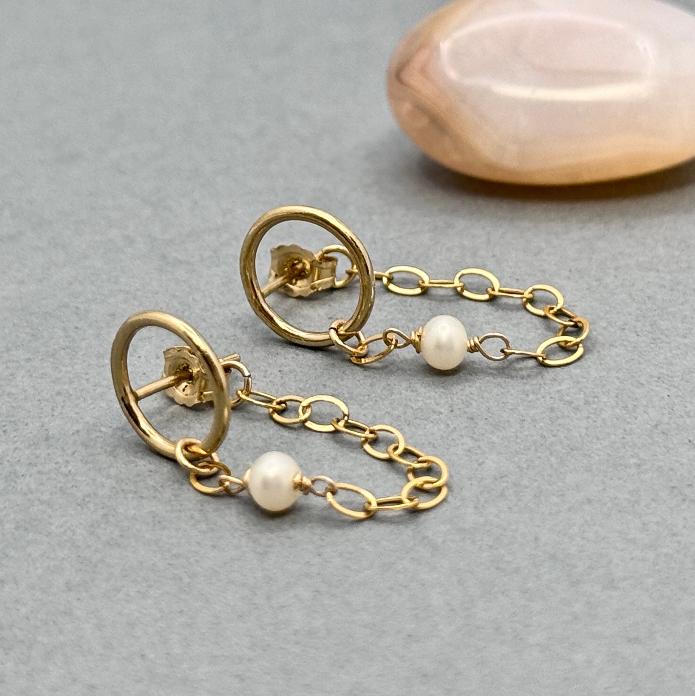 Gold-Filled Circle & Pearl Ear Jacket Earrings