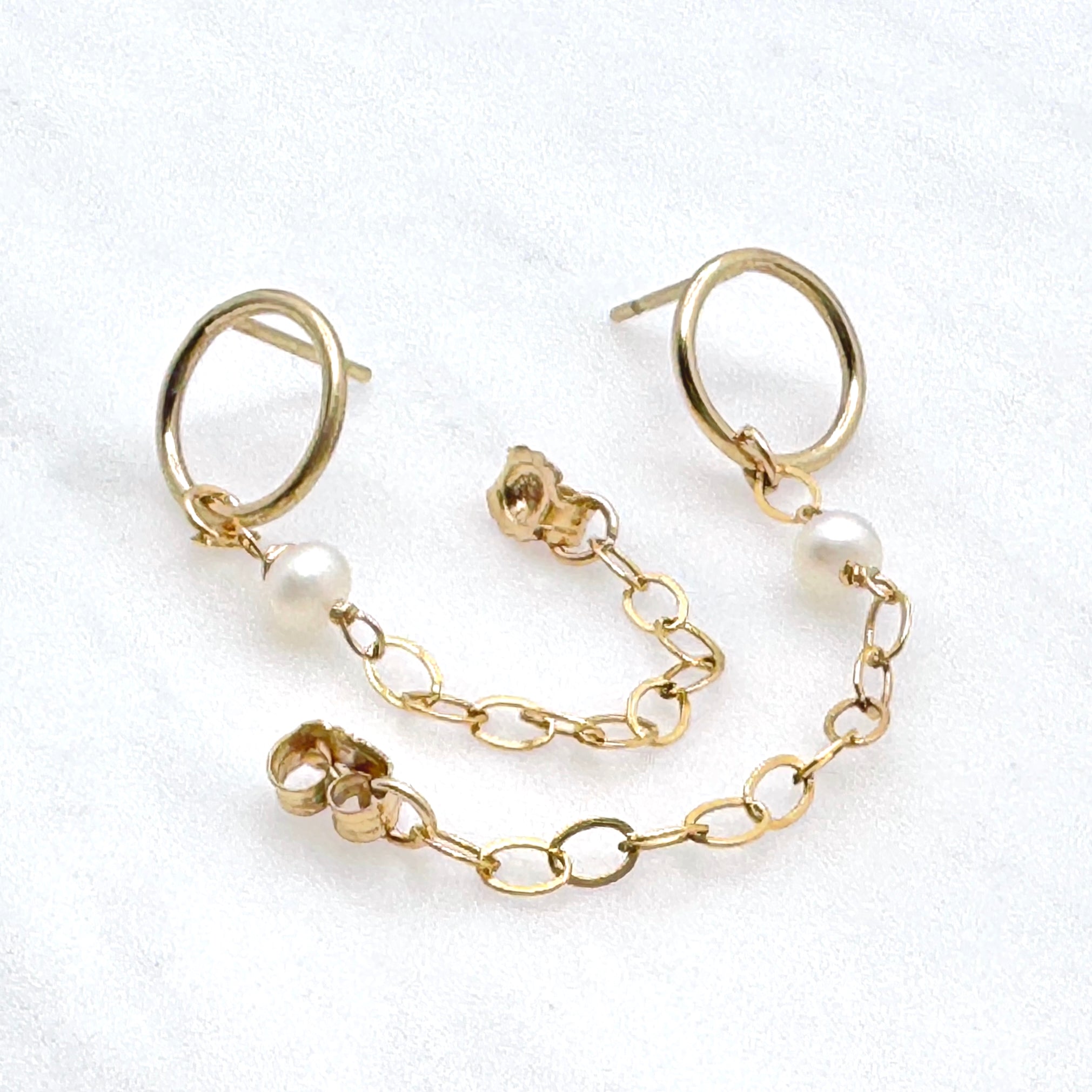 Gold-Filled Circle & Pearl Ear Jacket Earrings
