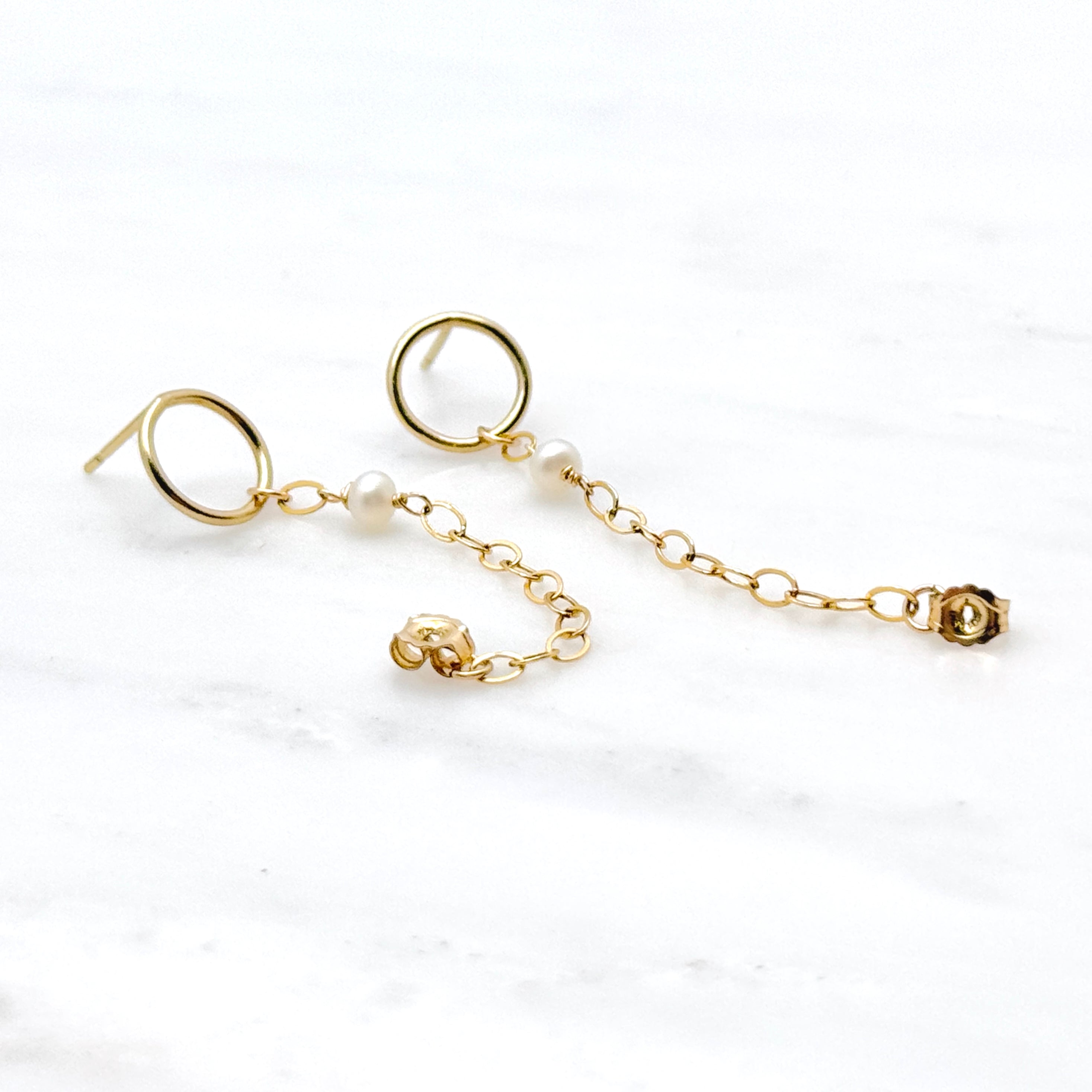 Gold-Filled Circle & Pearl Ear Jacket Earrings
