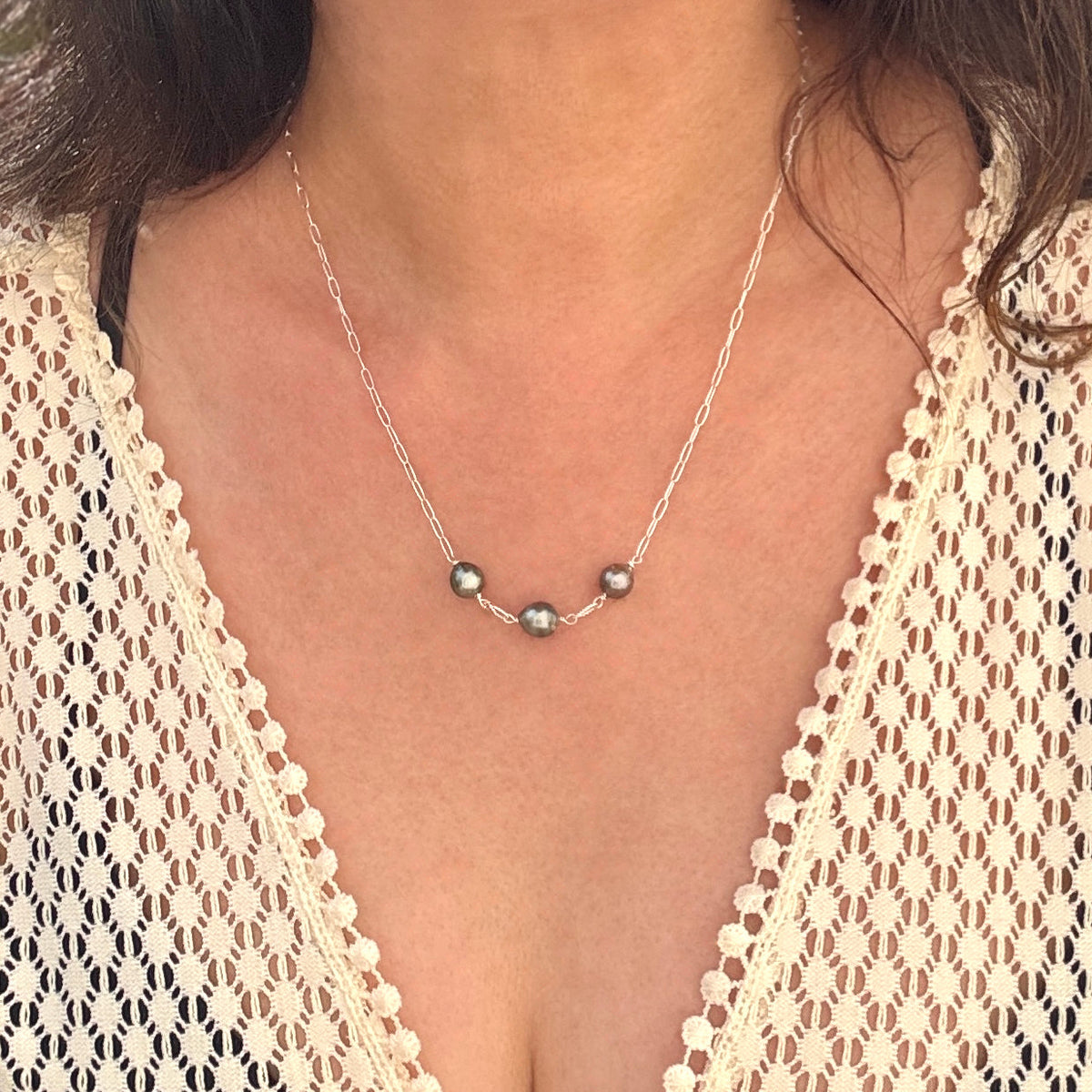 Tahitian Pearl 925 Silver Paperclip Necklace