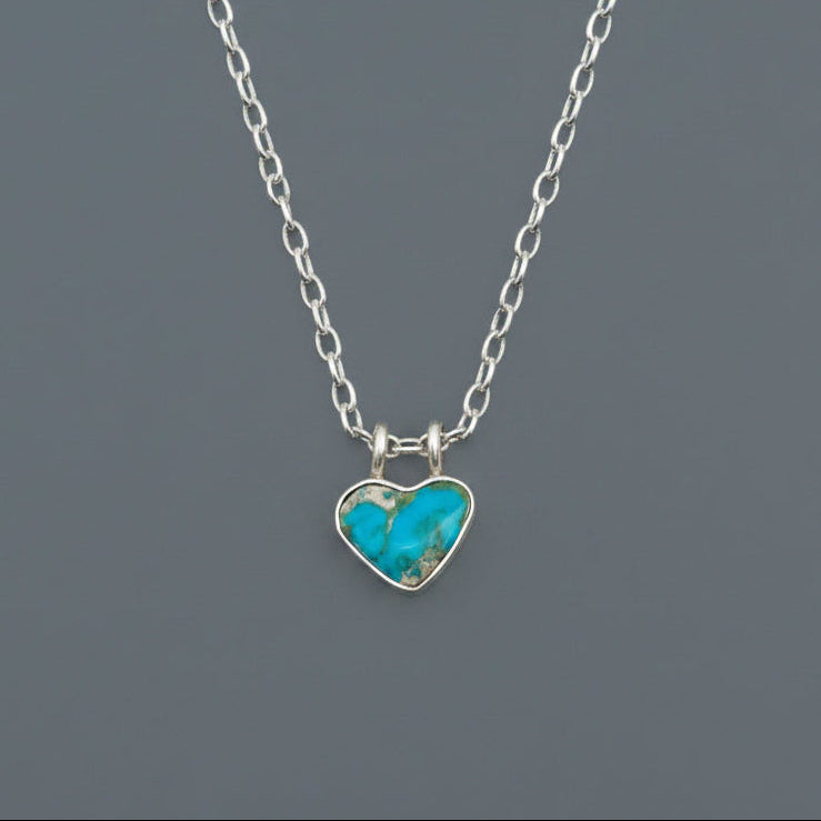 Real Turquoise Heart Sterling Silver Necklace