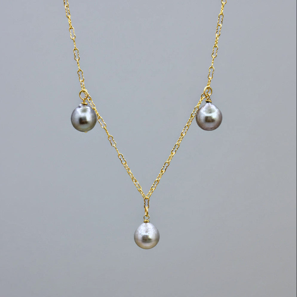 Tahitian Pearl Trio Drop Gold-Filled Necklace