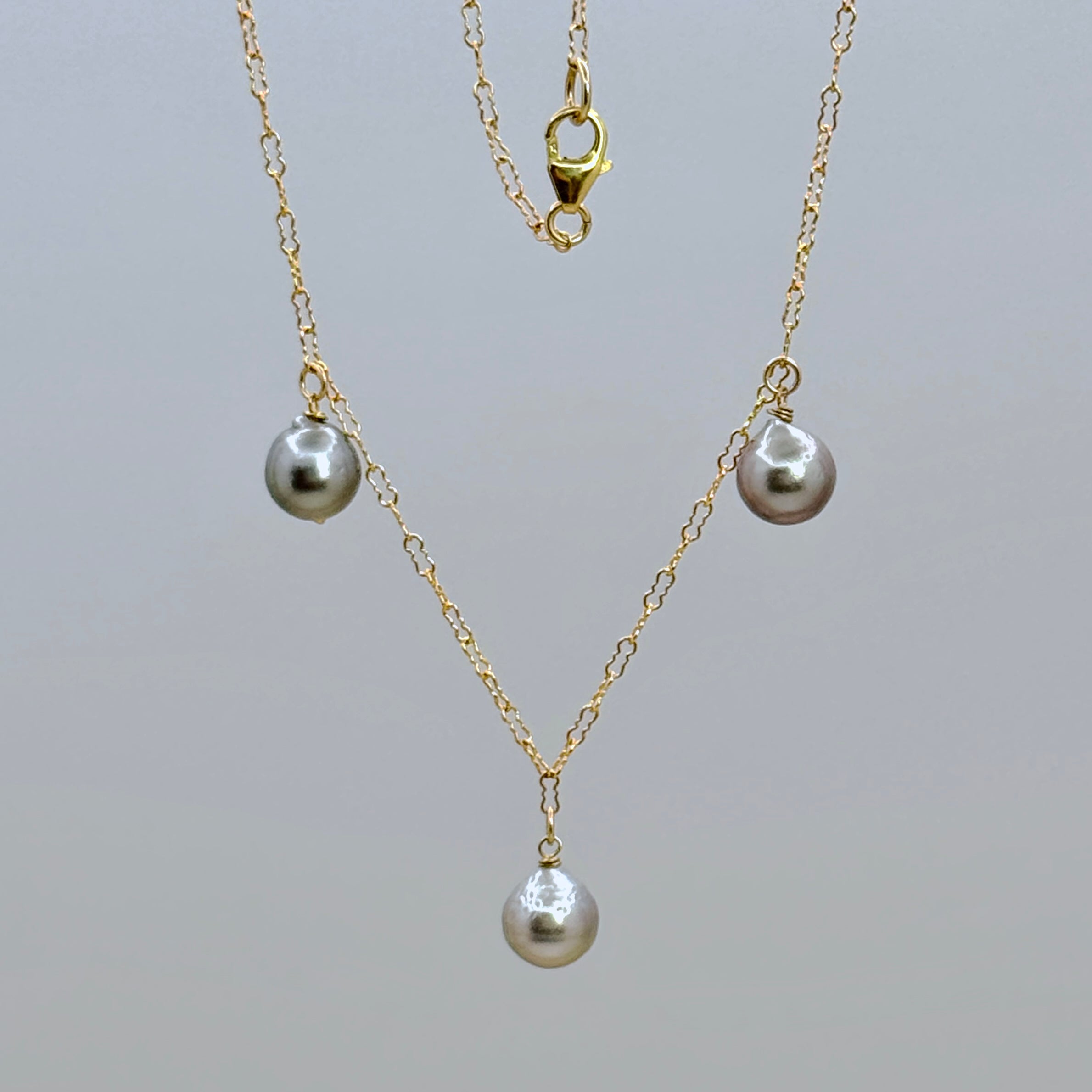 Tahitian Pearl Trio Drop Gold-Filled Necklace