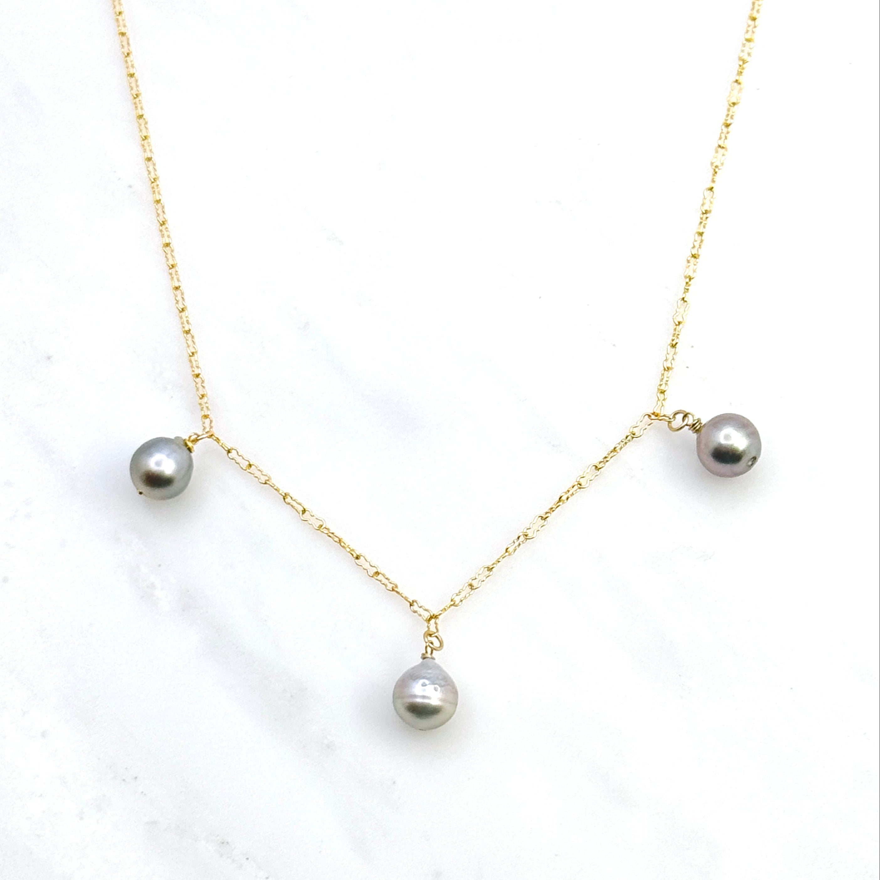 Tahitian Pearl Trio Drop Gold-Filled Necklace