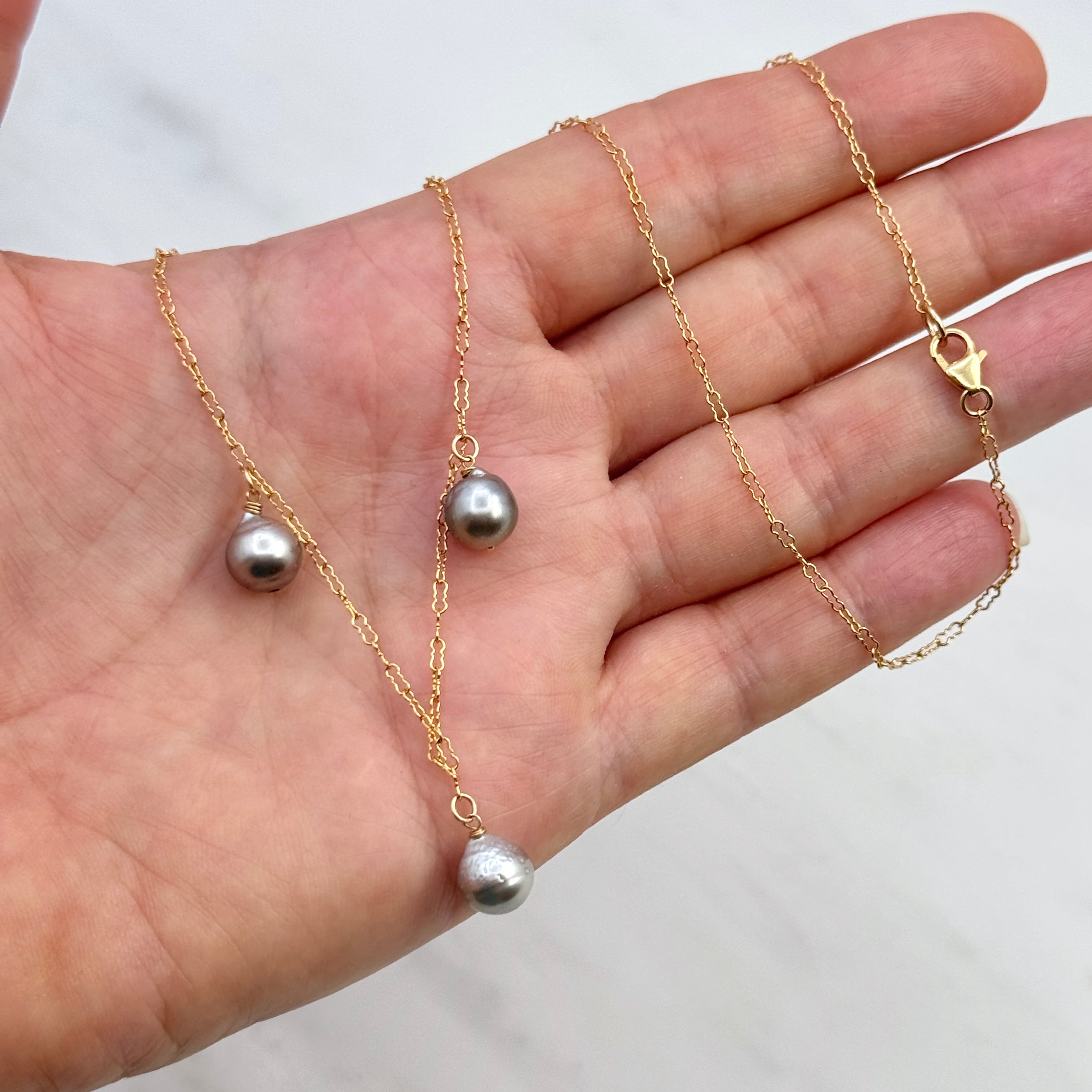 Tahitian Pearl Trio Drop Gold-Filled Necklace