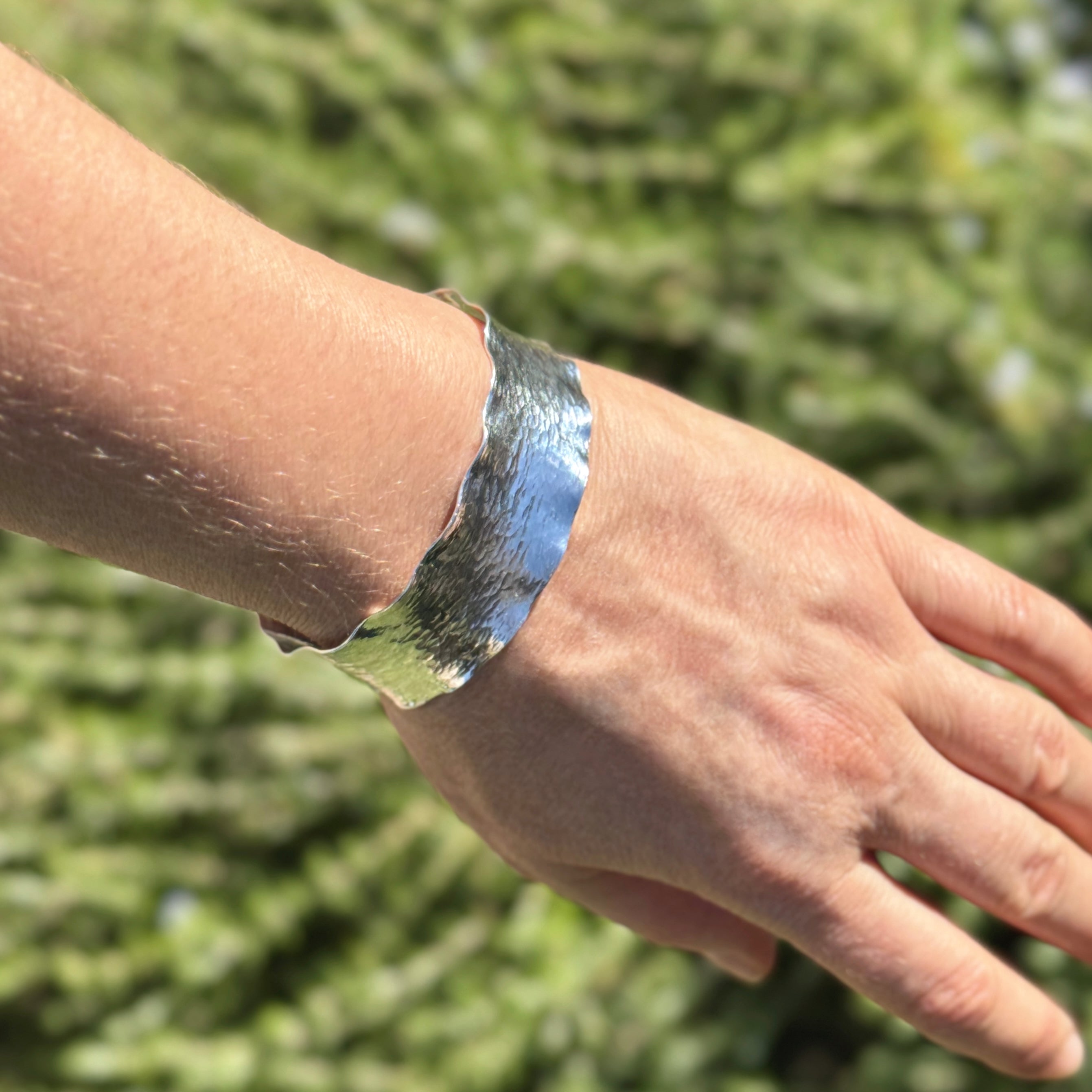 Wide Ruffled Hammered Sterling Silver Cuff