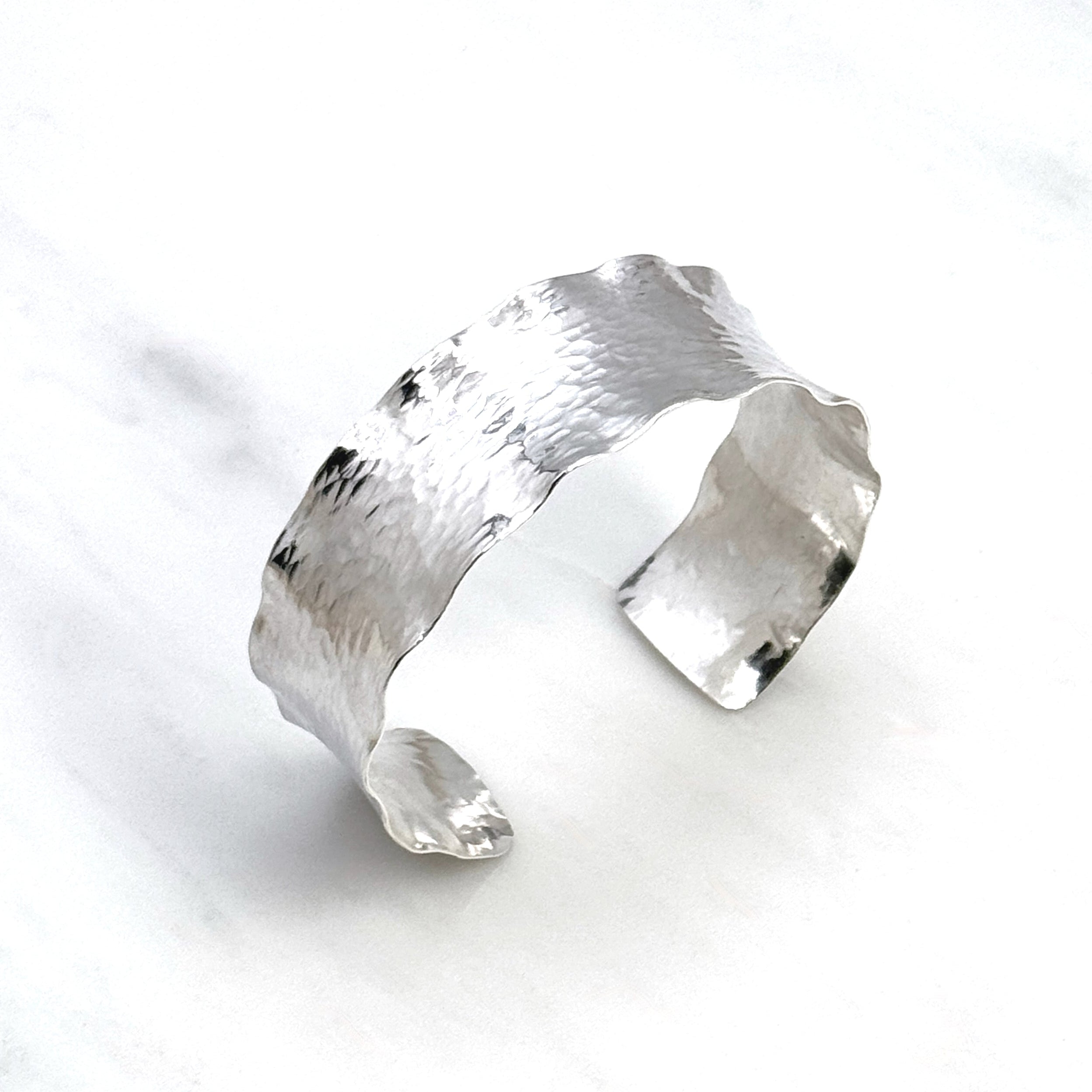 Wide Ruffled Hammered Sterling Silver Cuff