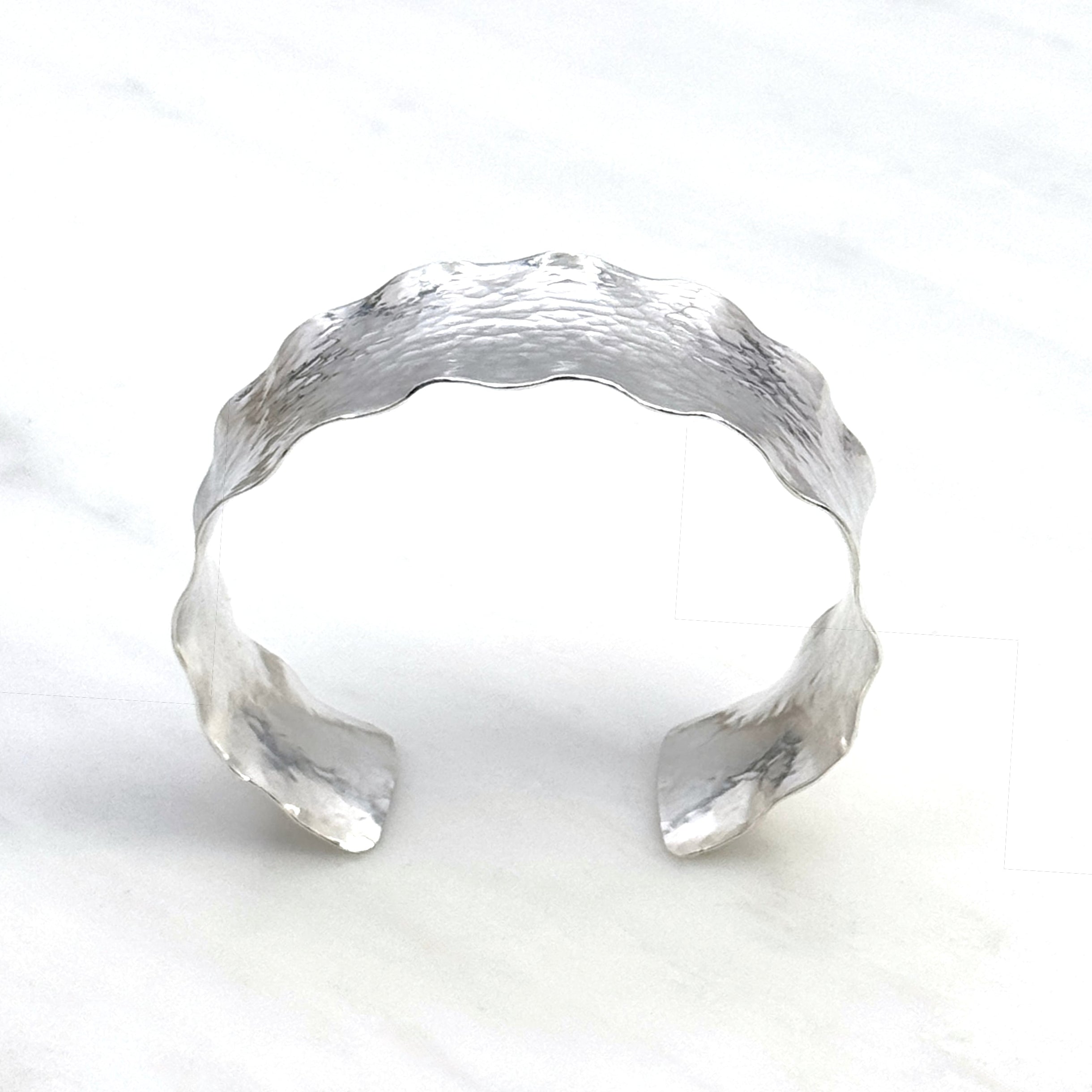 Wide Ruffled Hammered Sterling Silver Cuff