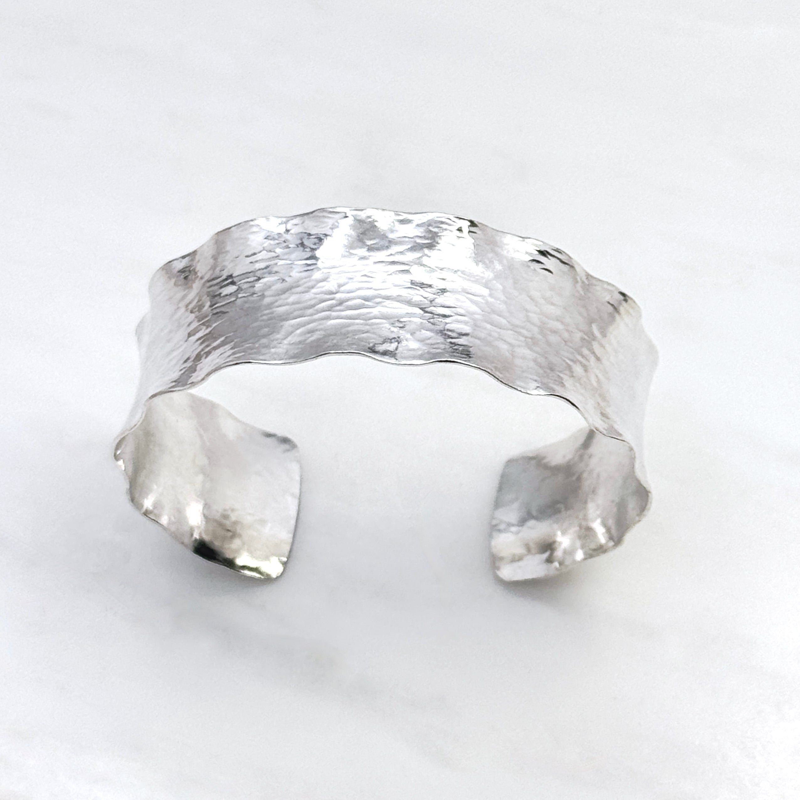 Wide Ruffled Hammered Sterling Silver Cuff