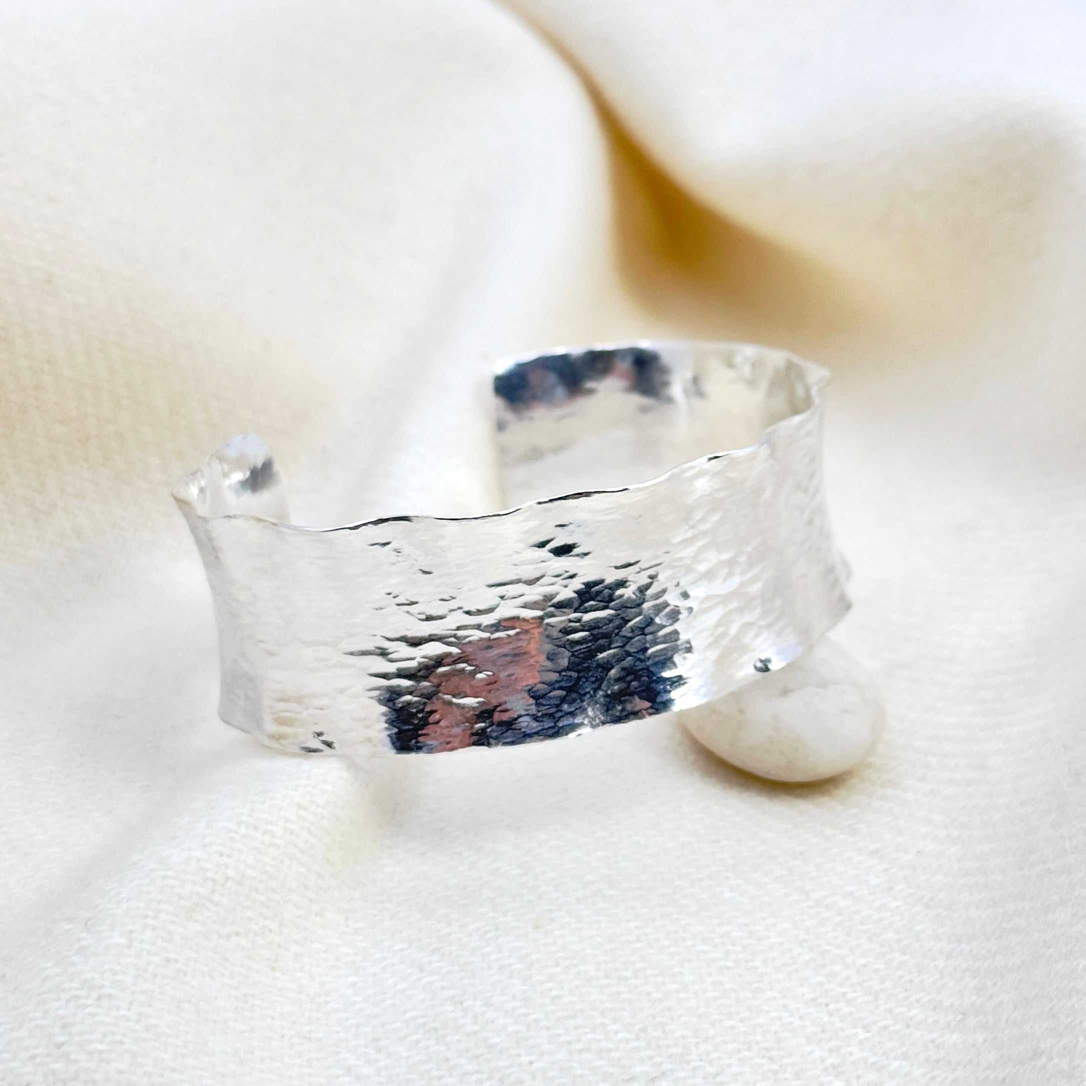 Wide Ruffled Hammered Sterling Silver Cuff