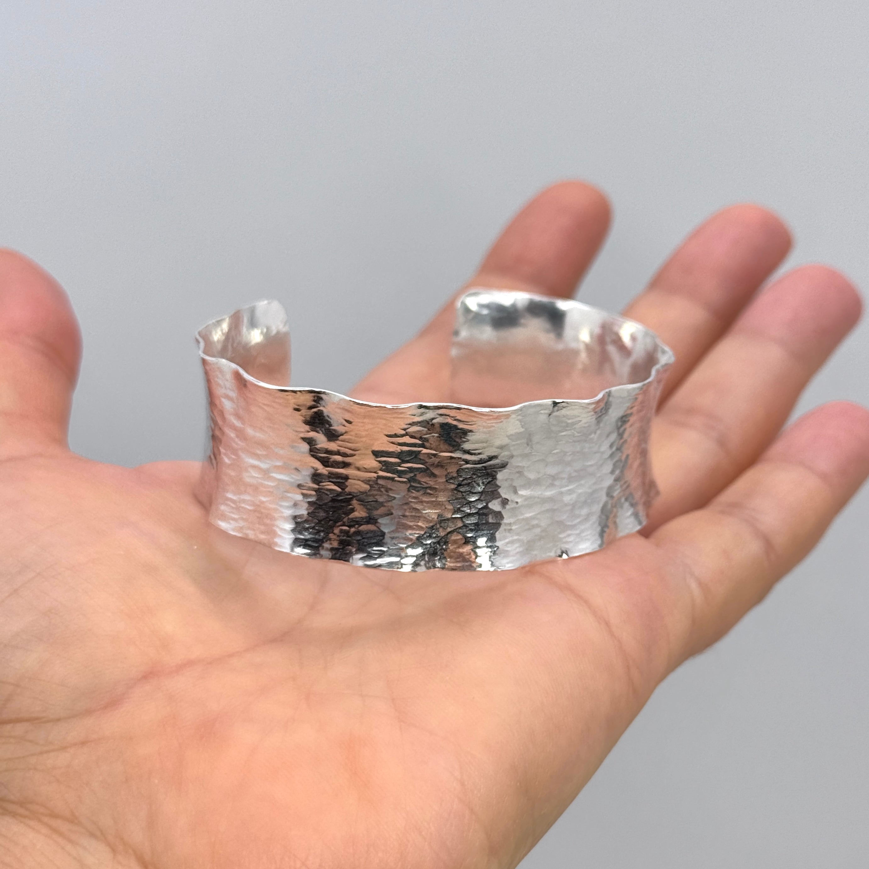 Wide Ruffled Hammered Sterling Silver Cuff