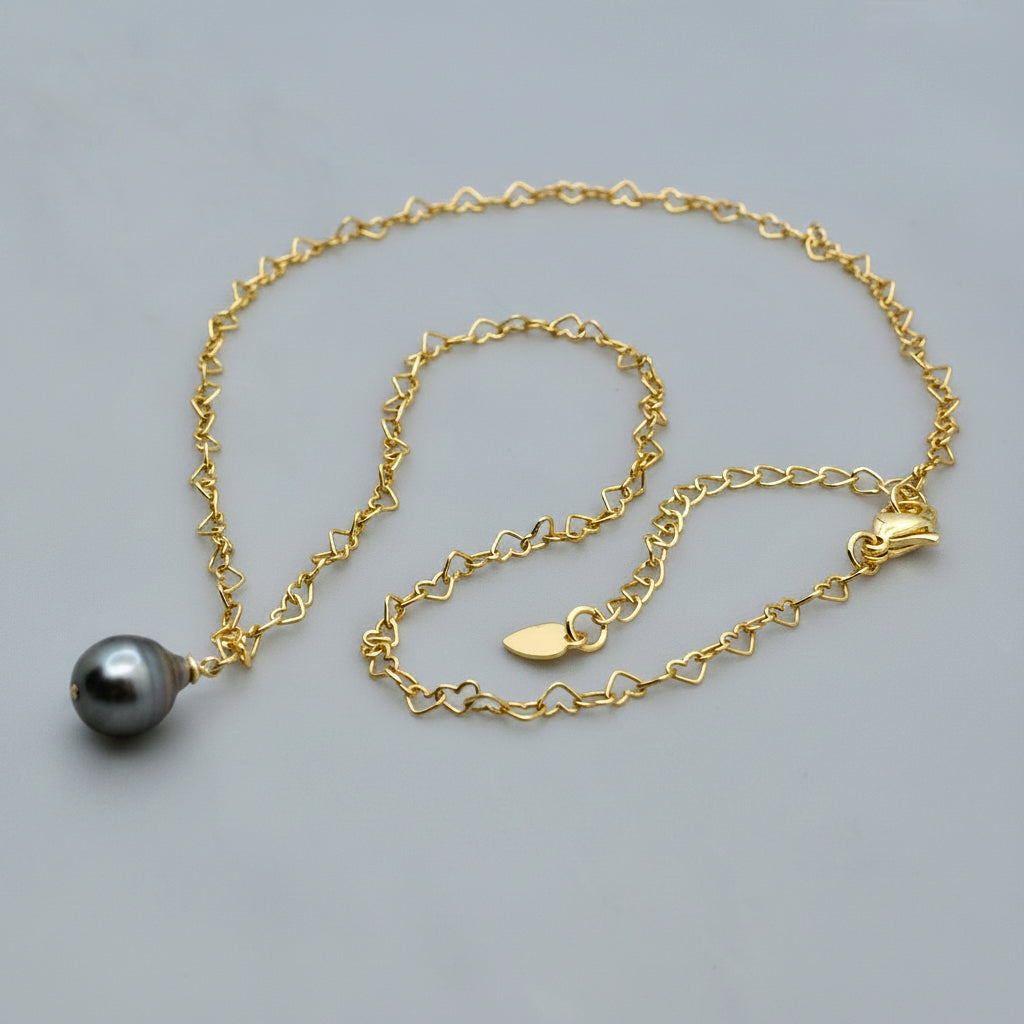 Tahitian Pearl Heart Link 14Kt GF Necklace