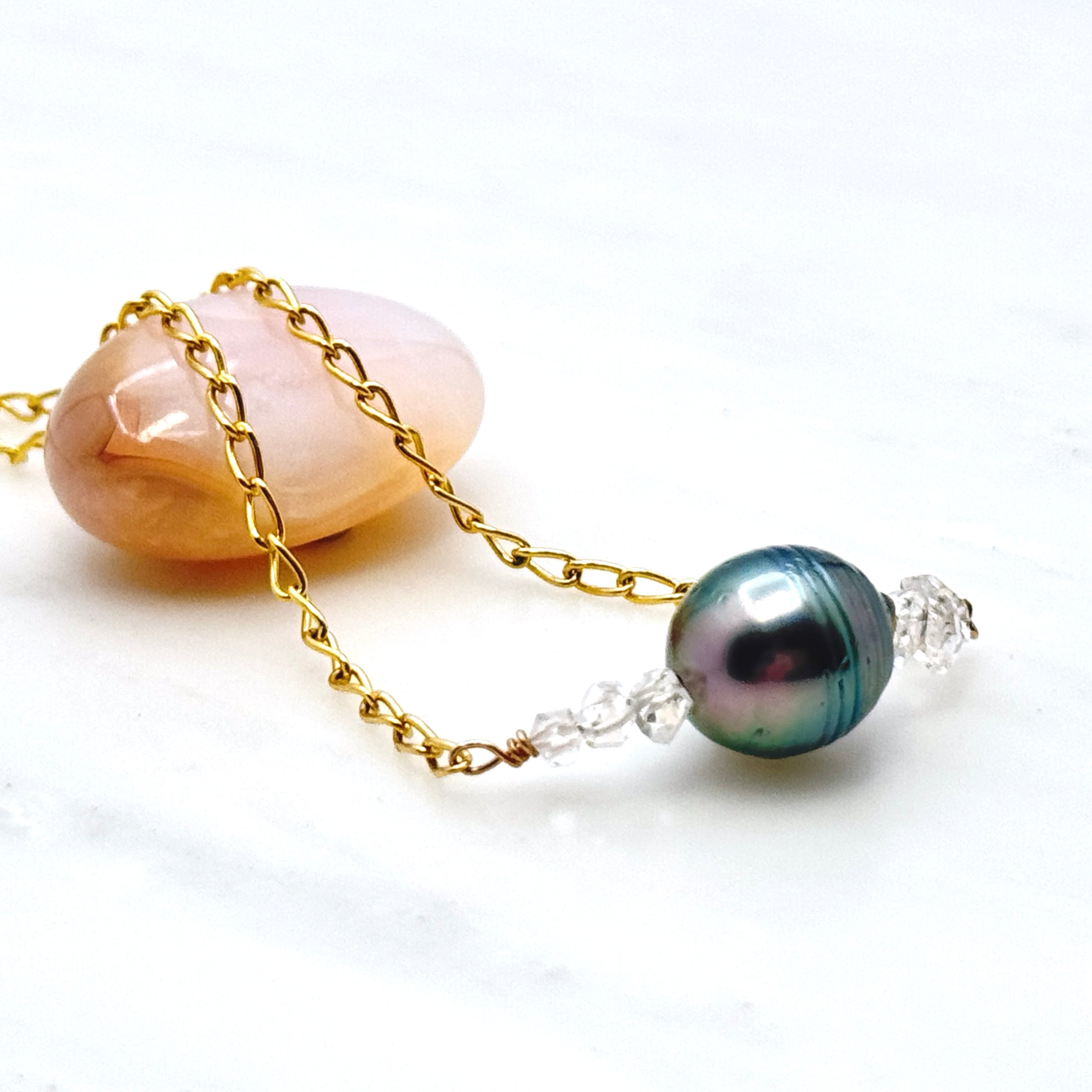 Tahitian Pearl & Herkimer Diamond Necklace