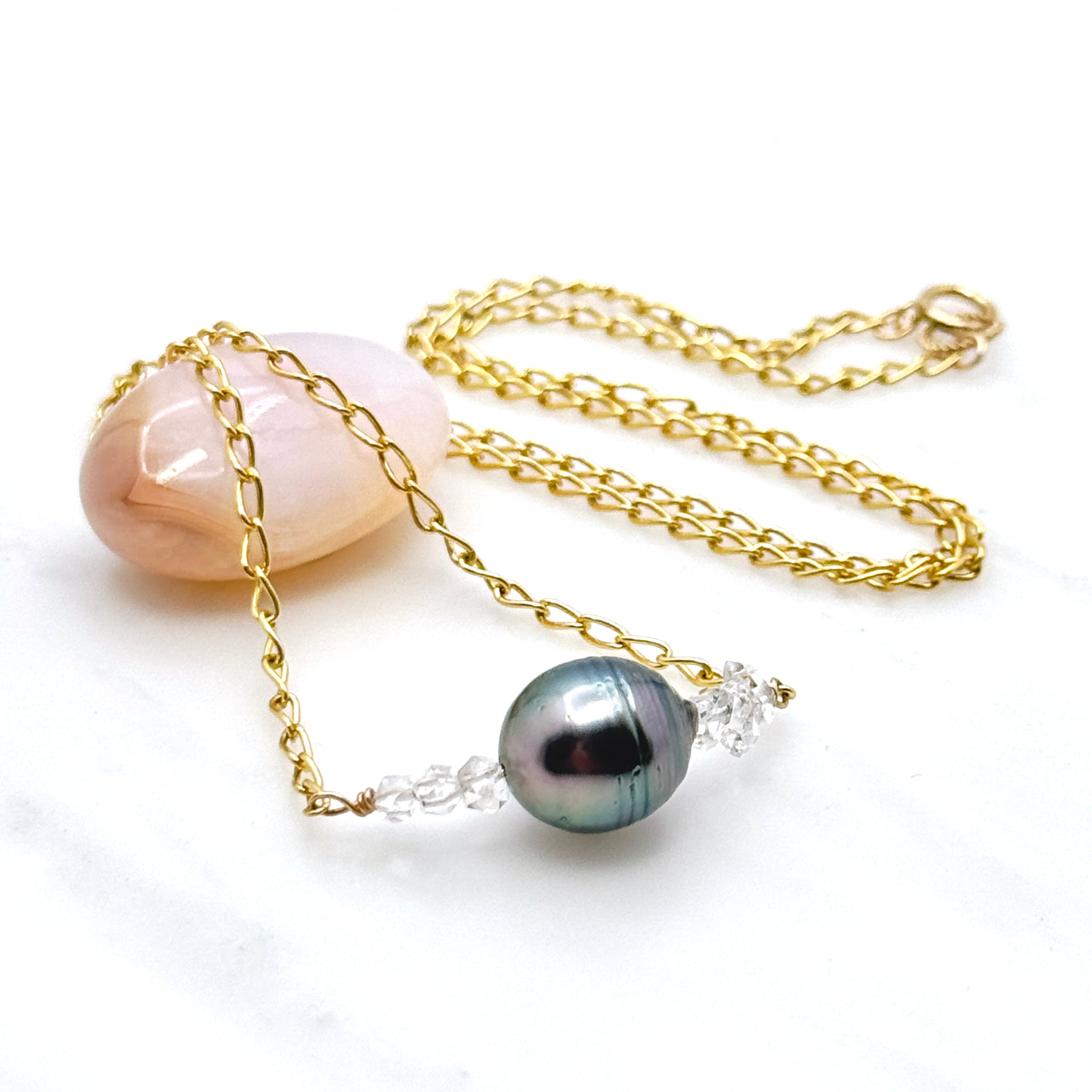 Tahitian Pearl & Herkimer Diamond Necklace