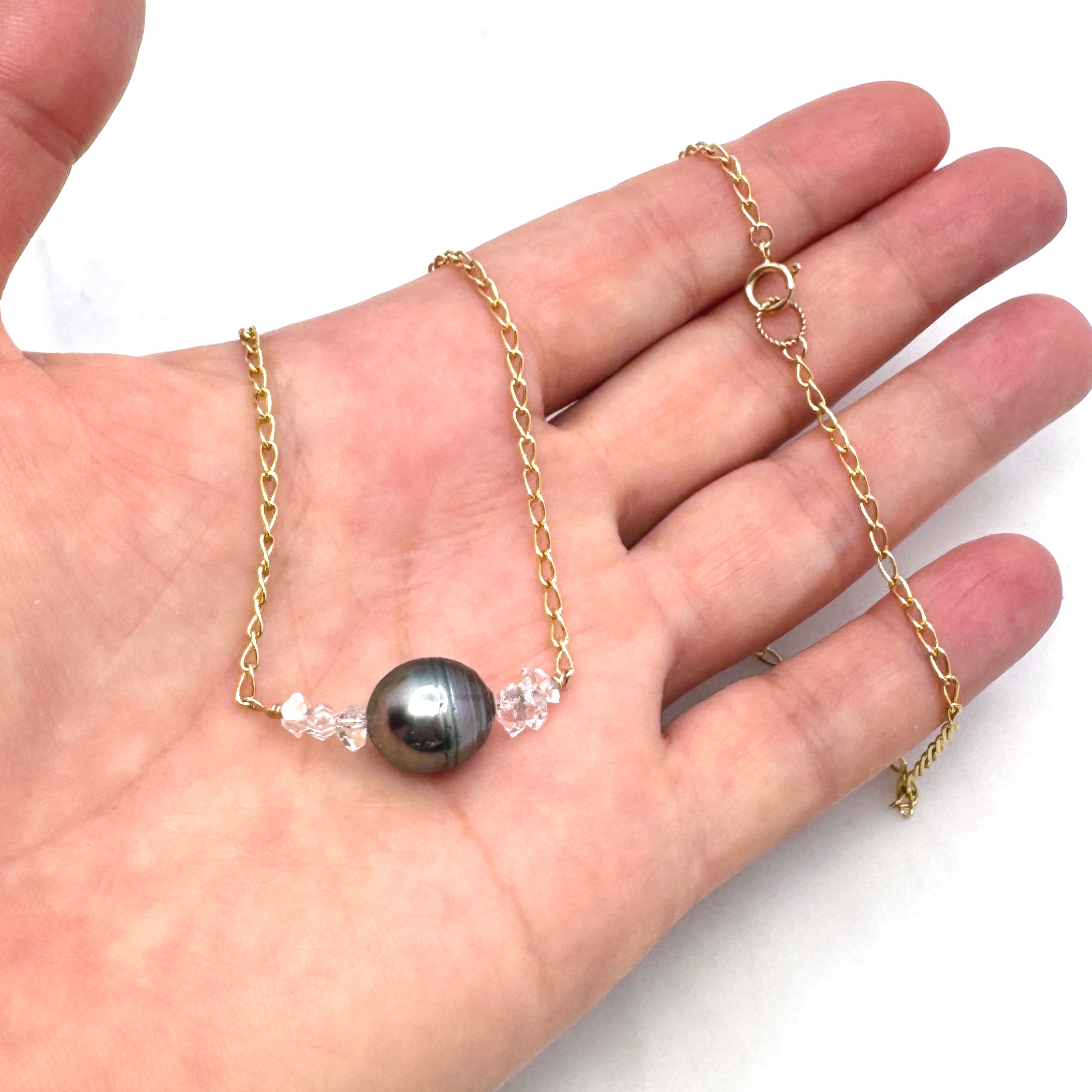 Tahitian Pearl & Herkimer Diamond Necklace