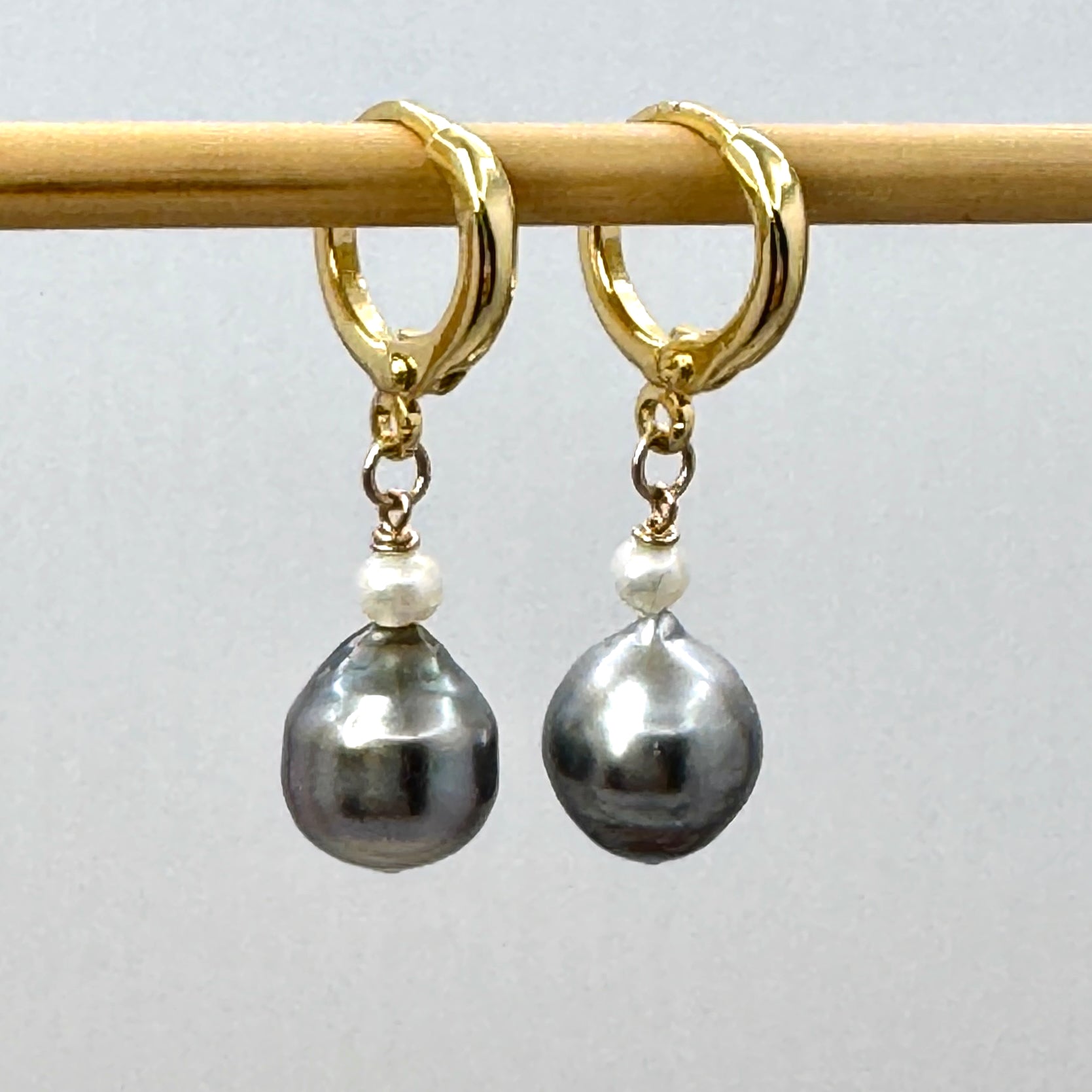 Tahitian & White Pearl Gold-Filled Huggies
