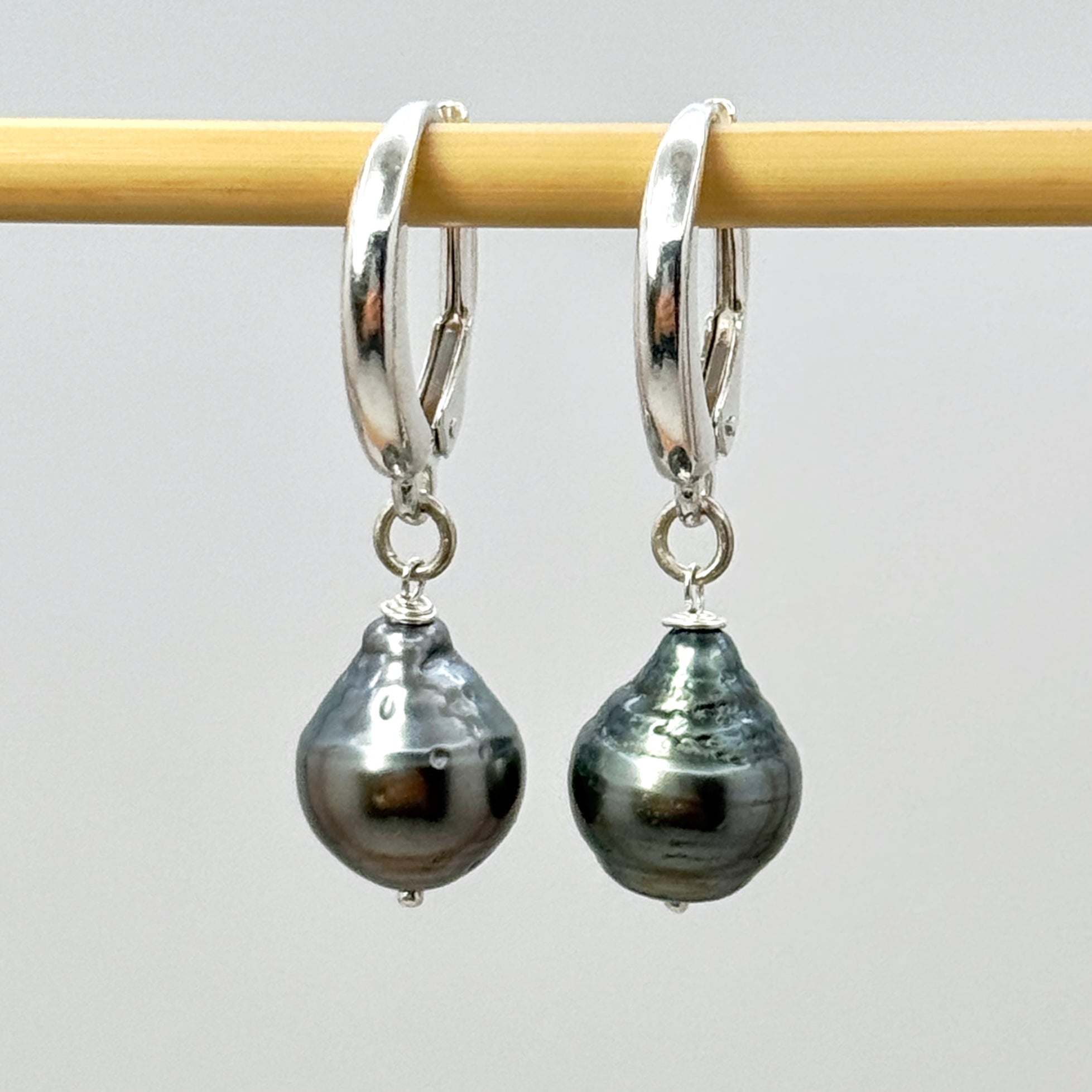 Tahitian Pearl Leverback Silver Earrings