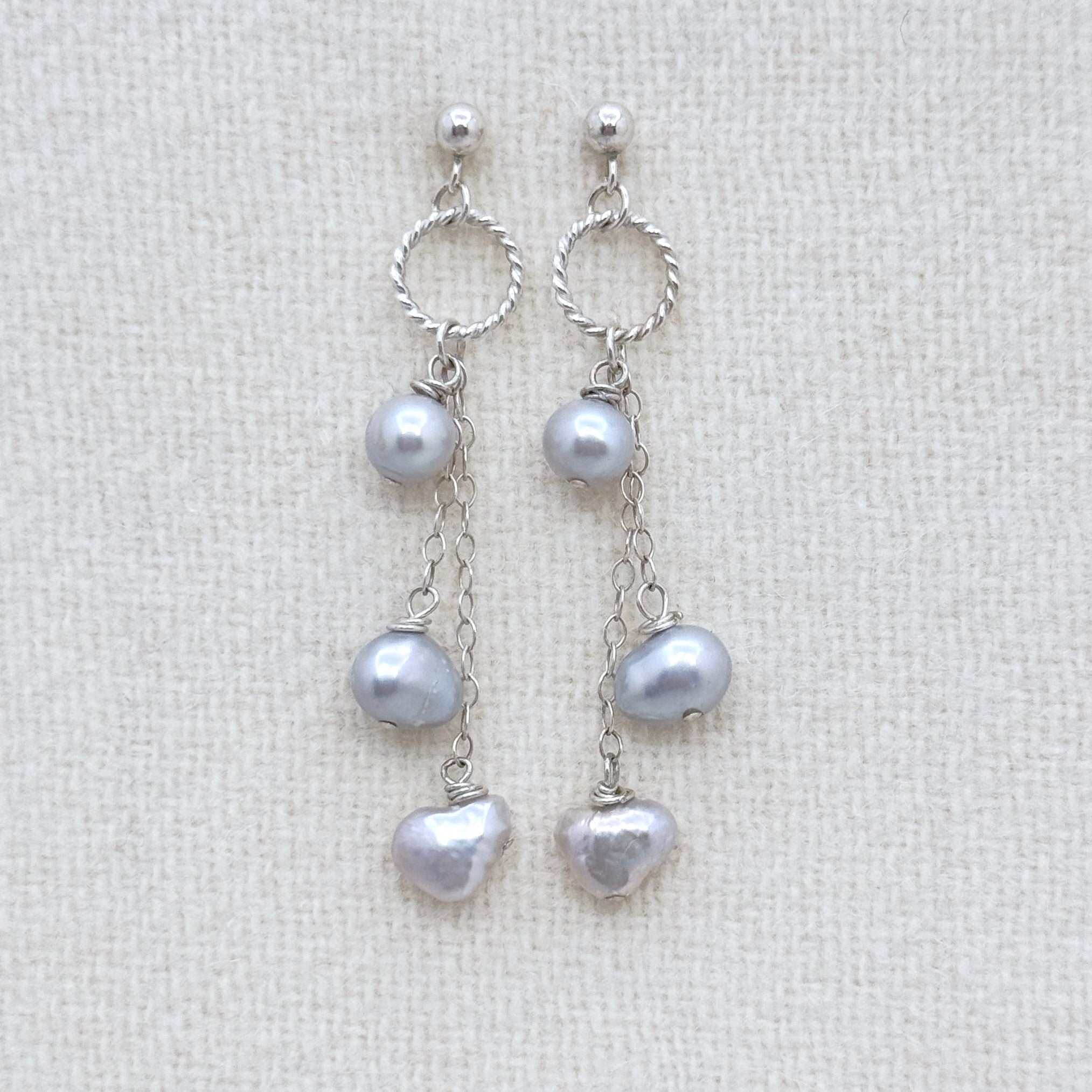Gray Pearl Sterling Silver Drop Earrings