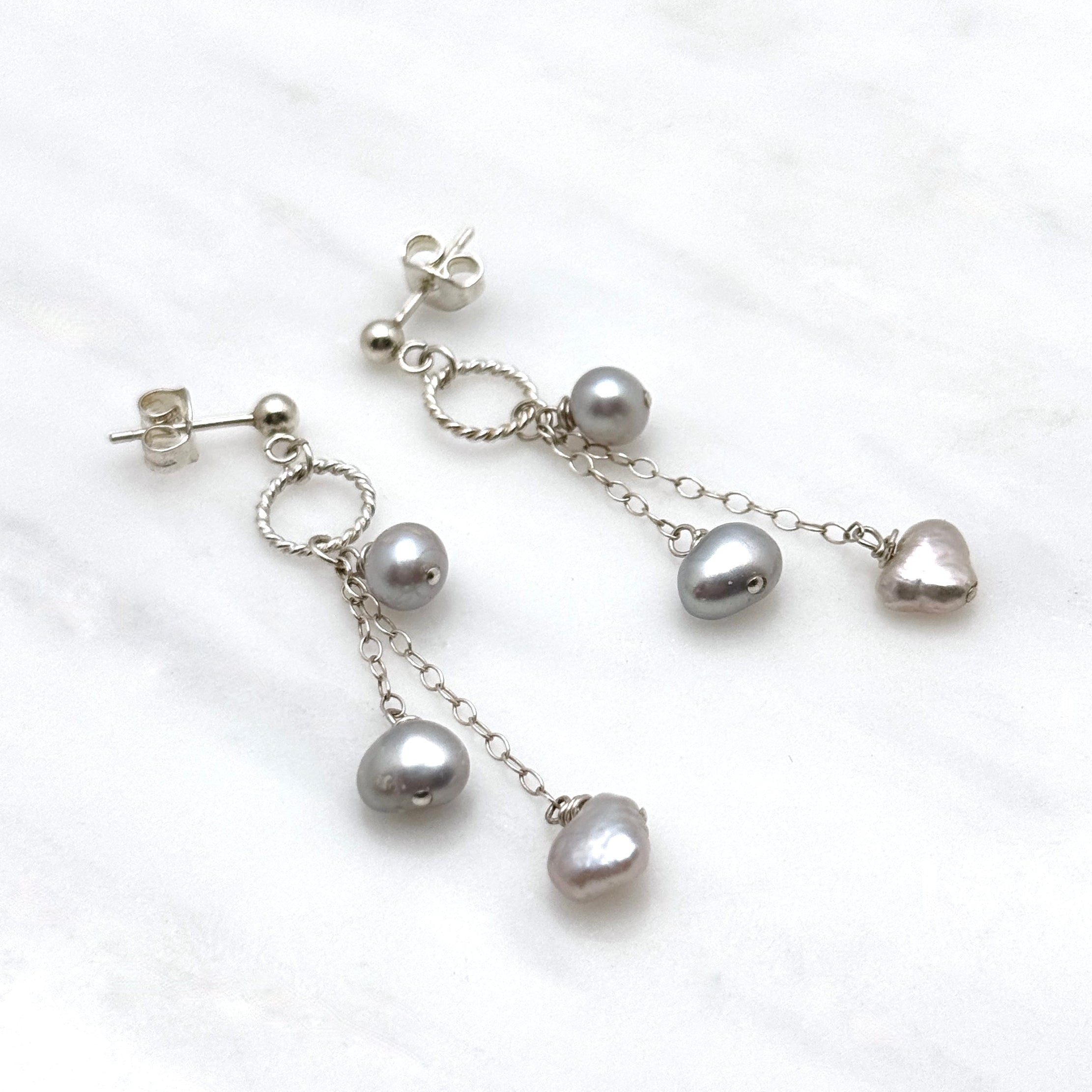 Gray Pearl Sterling Silver Drop Earrings