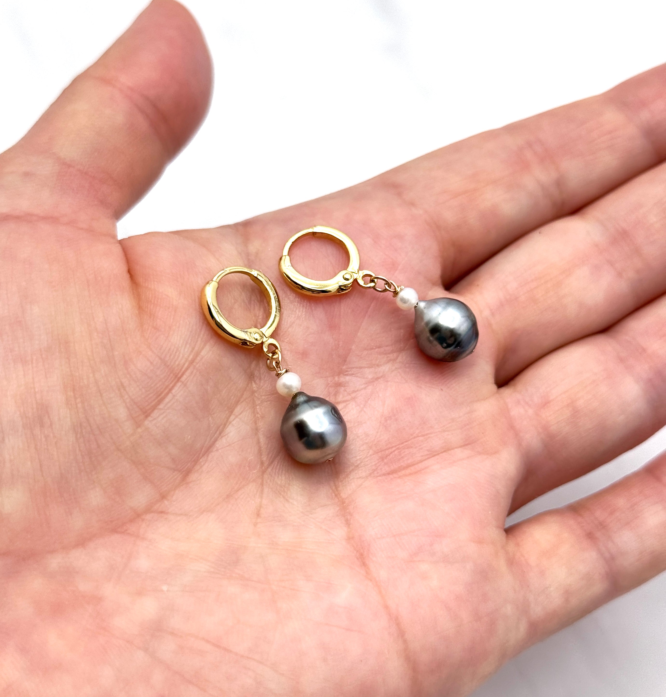 Tahitian & White Pearl Gold-Filled Huggies