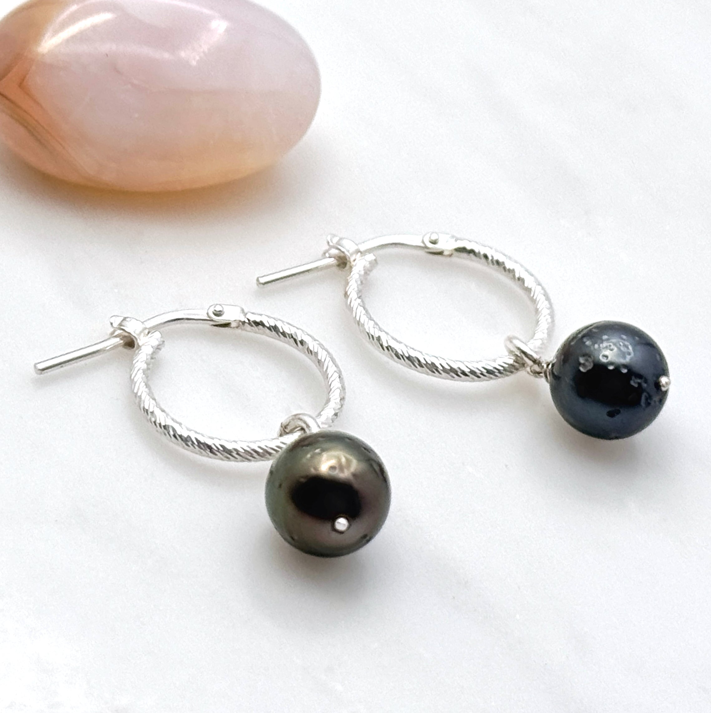 Tahitian Pearl 925 Silver Huggie Earrings