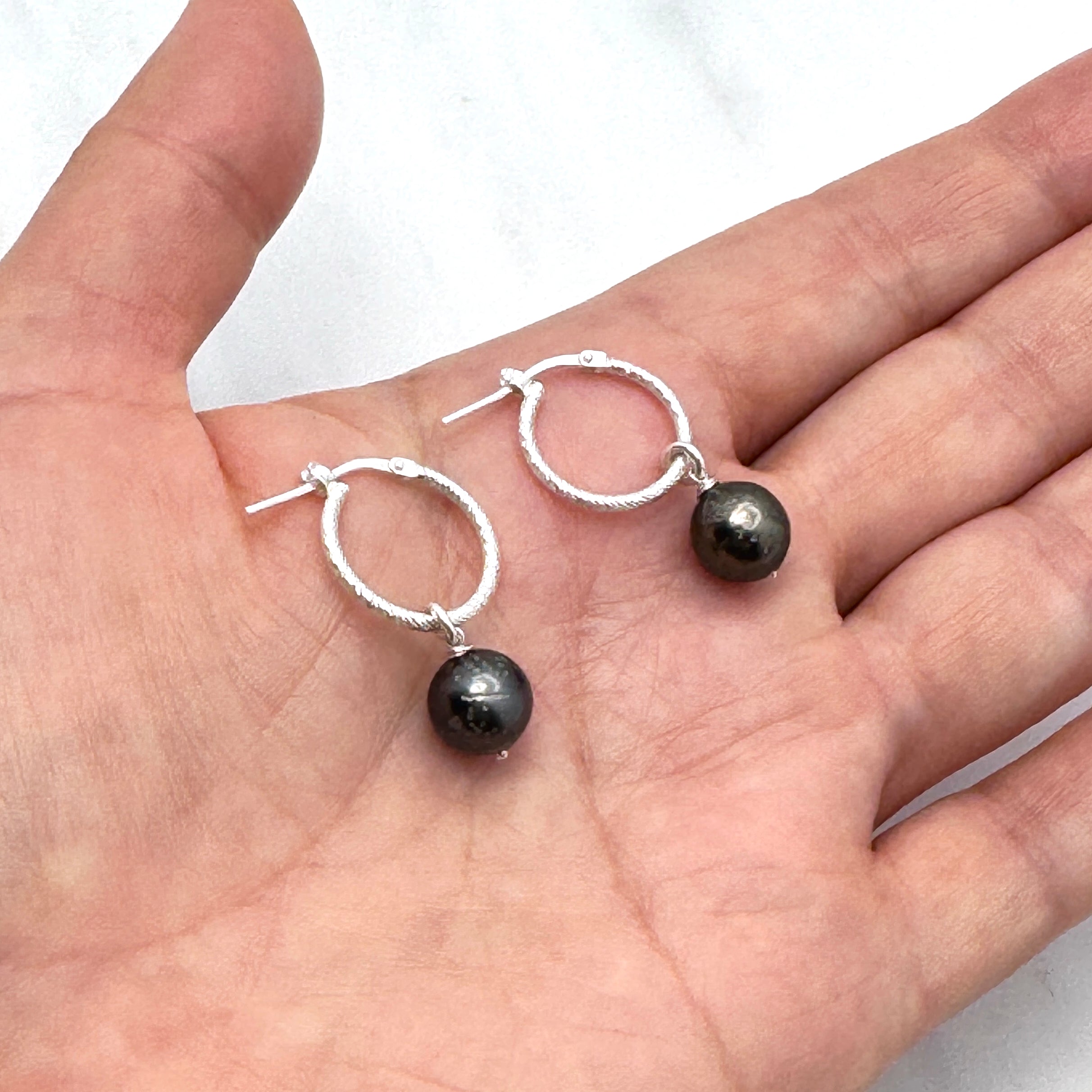 Tahitian Pearl 925 Silver Huggie Earrings