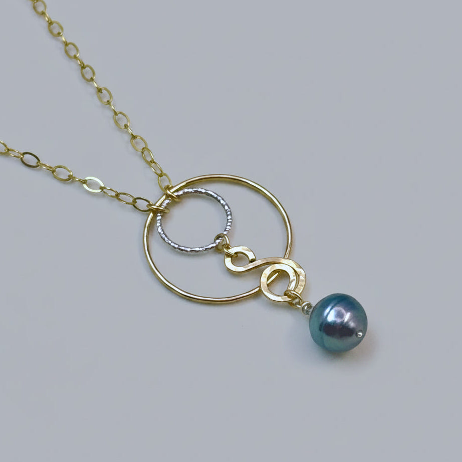 Tahitian Pearl Mixed Metal Pendant Necklace