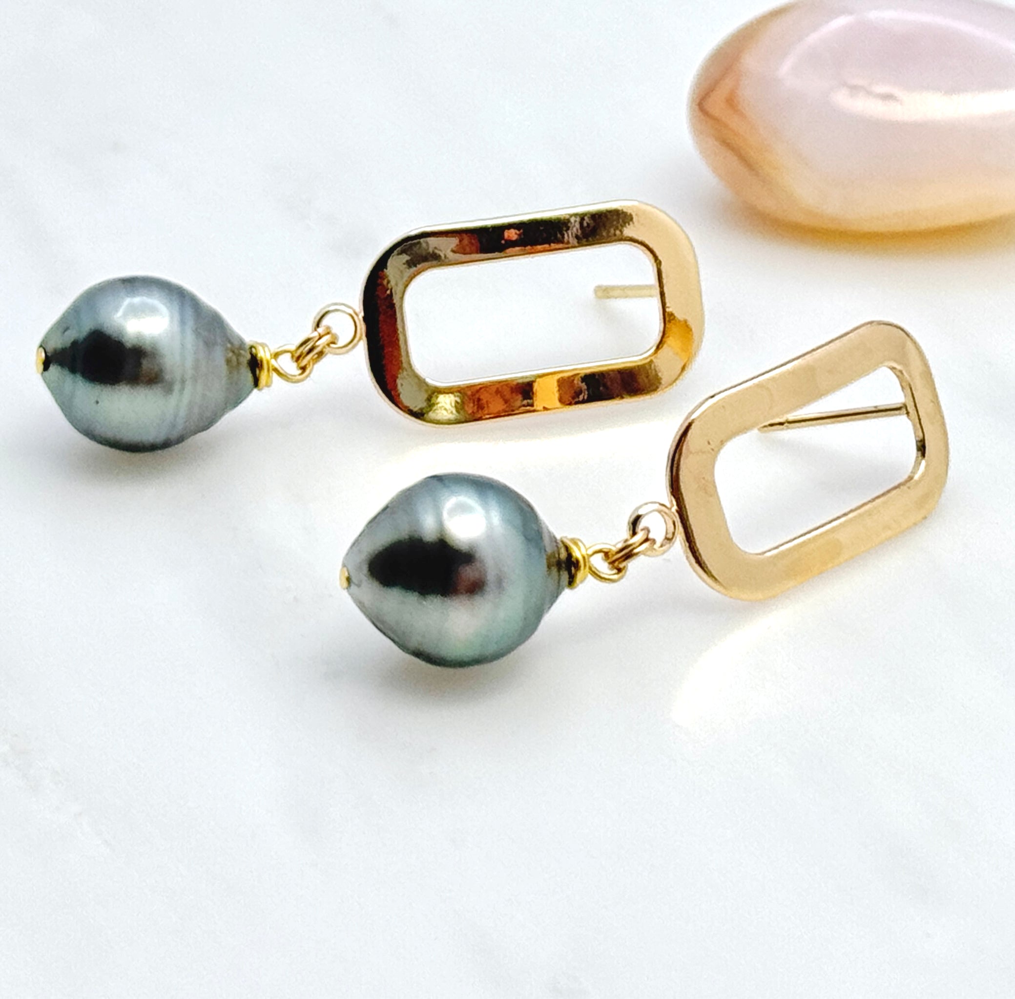 Sculptural Tahitian Pearl Drop Earrings