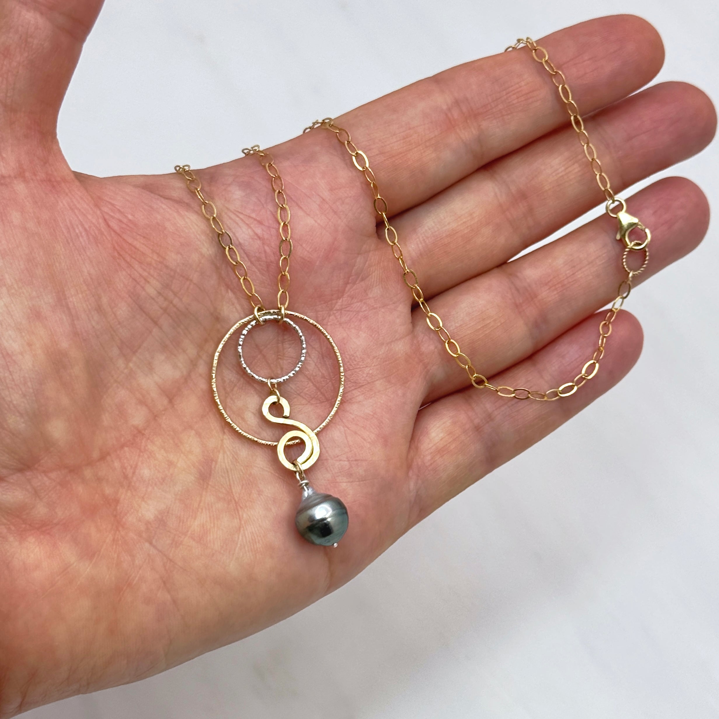 Tahitian Pearl Mixed Metal Pendant Necklace