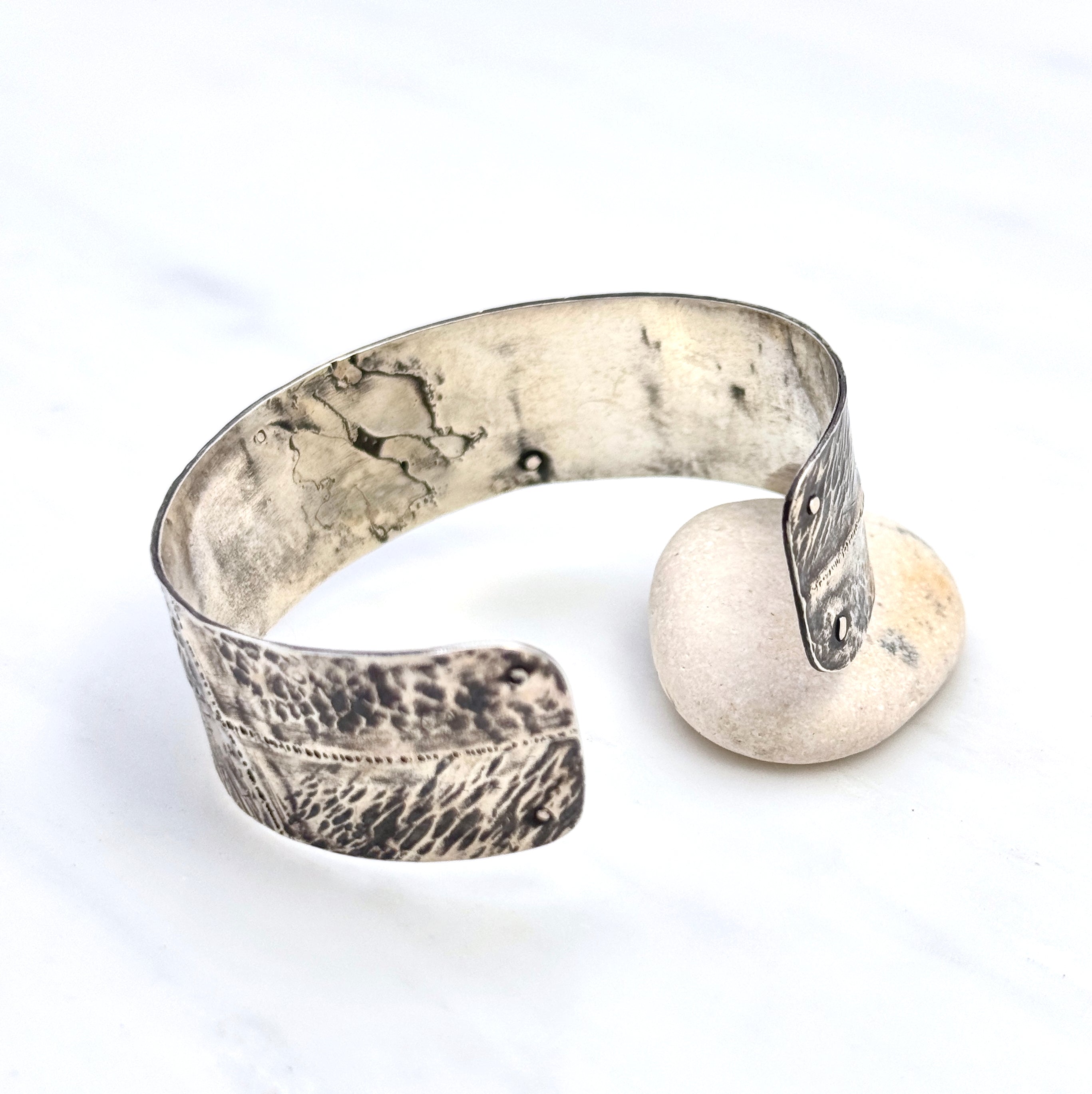 Wide Oxidized Textured Silver Cuff Bracelet