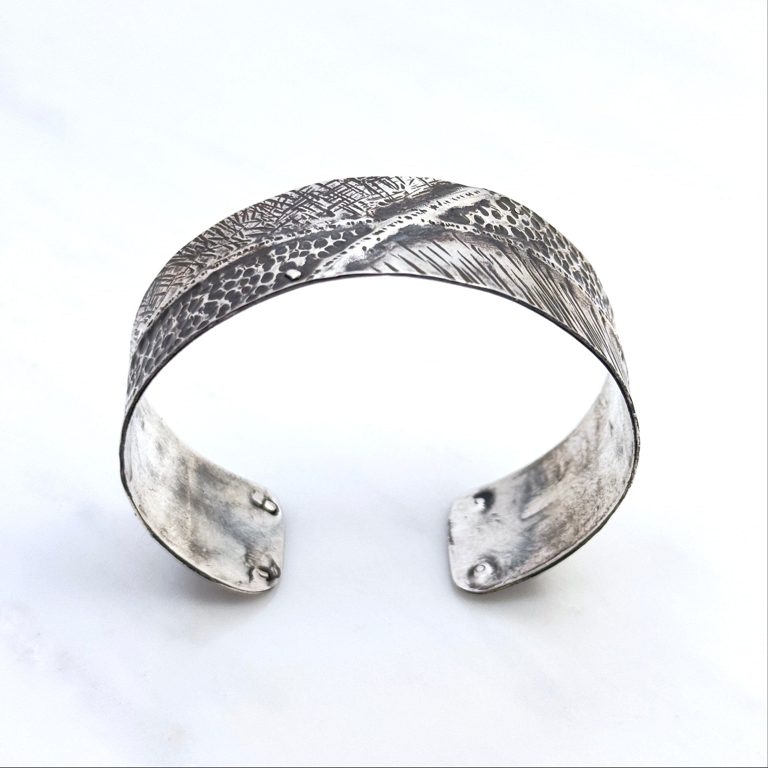 Wide Oxidized Textured Silver Cuff Bracelet
