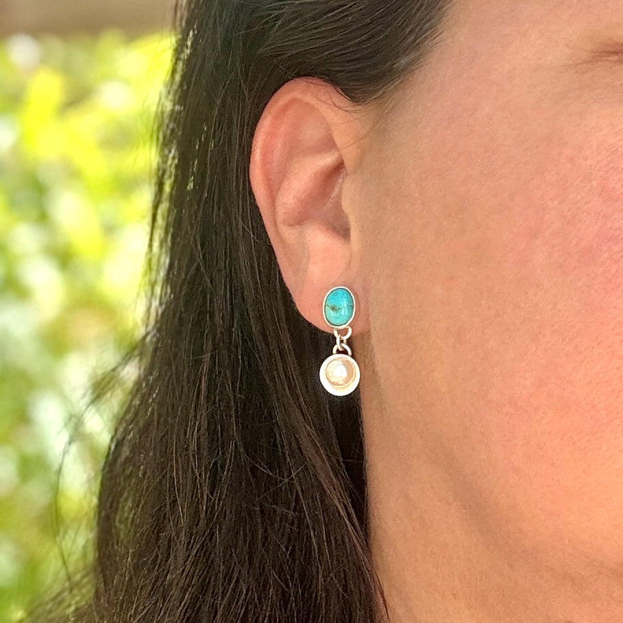 Blue Ridge Turquoise & Pearl Silver Earrings