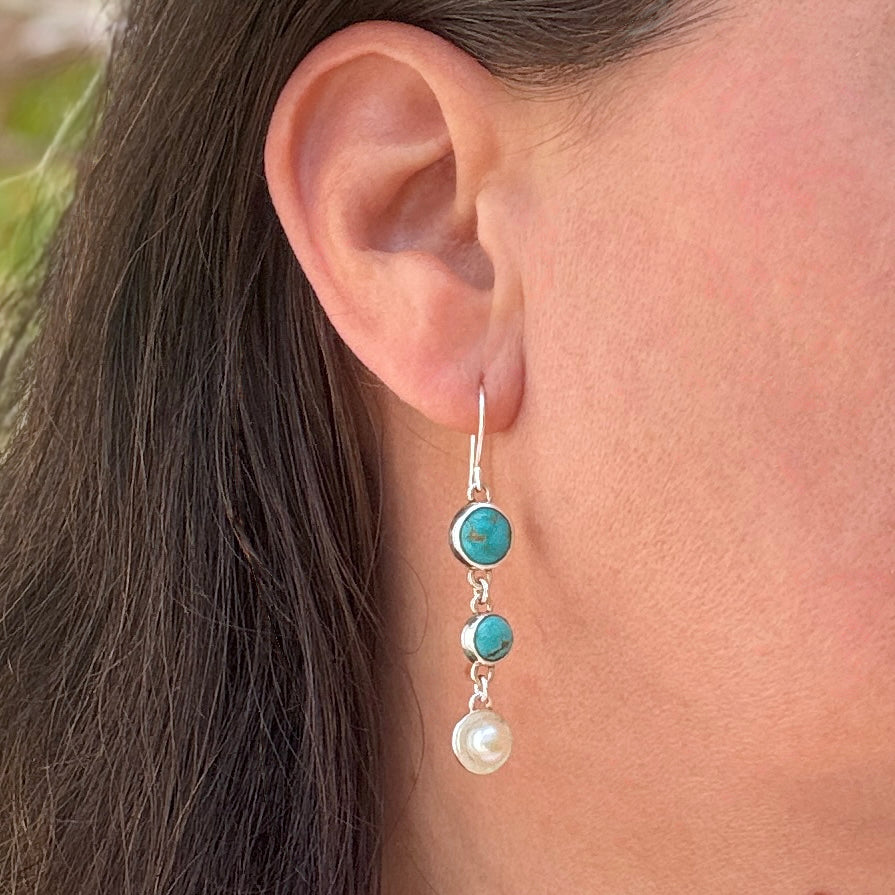 Asymmetrical Turquoise Silver Drop Earrings