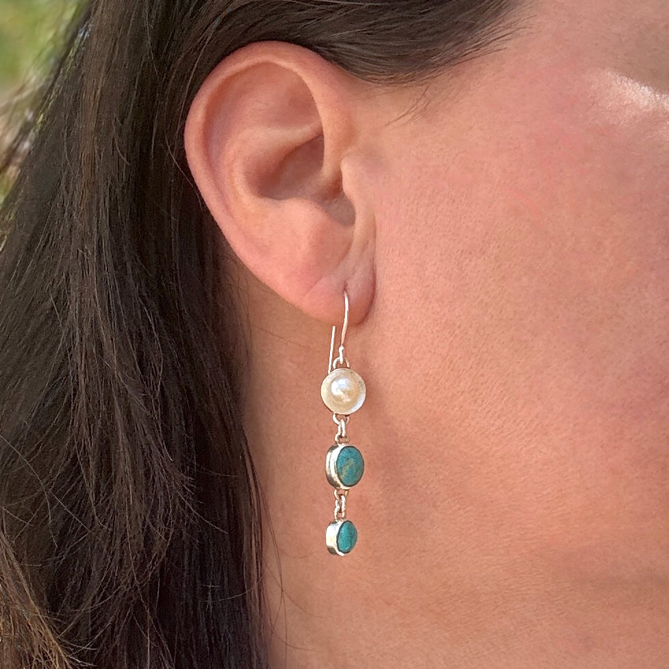 Asymmetrical Turquoise Silver Drop Earrings