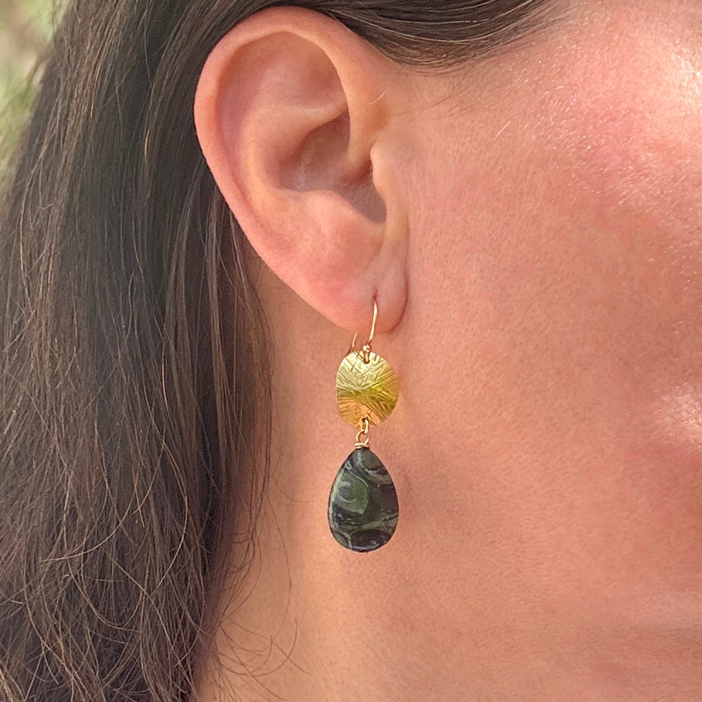 Kambaba Jasper Earrings in Brass & Gold Fill