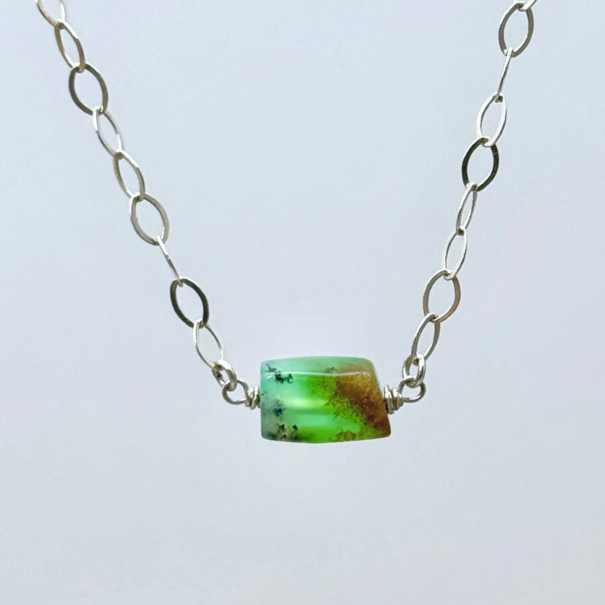 Chrysoprase Bar Sterling Silver Necklace