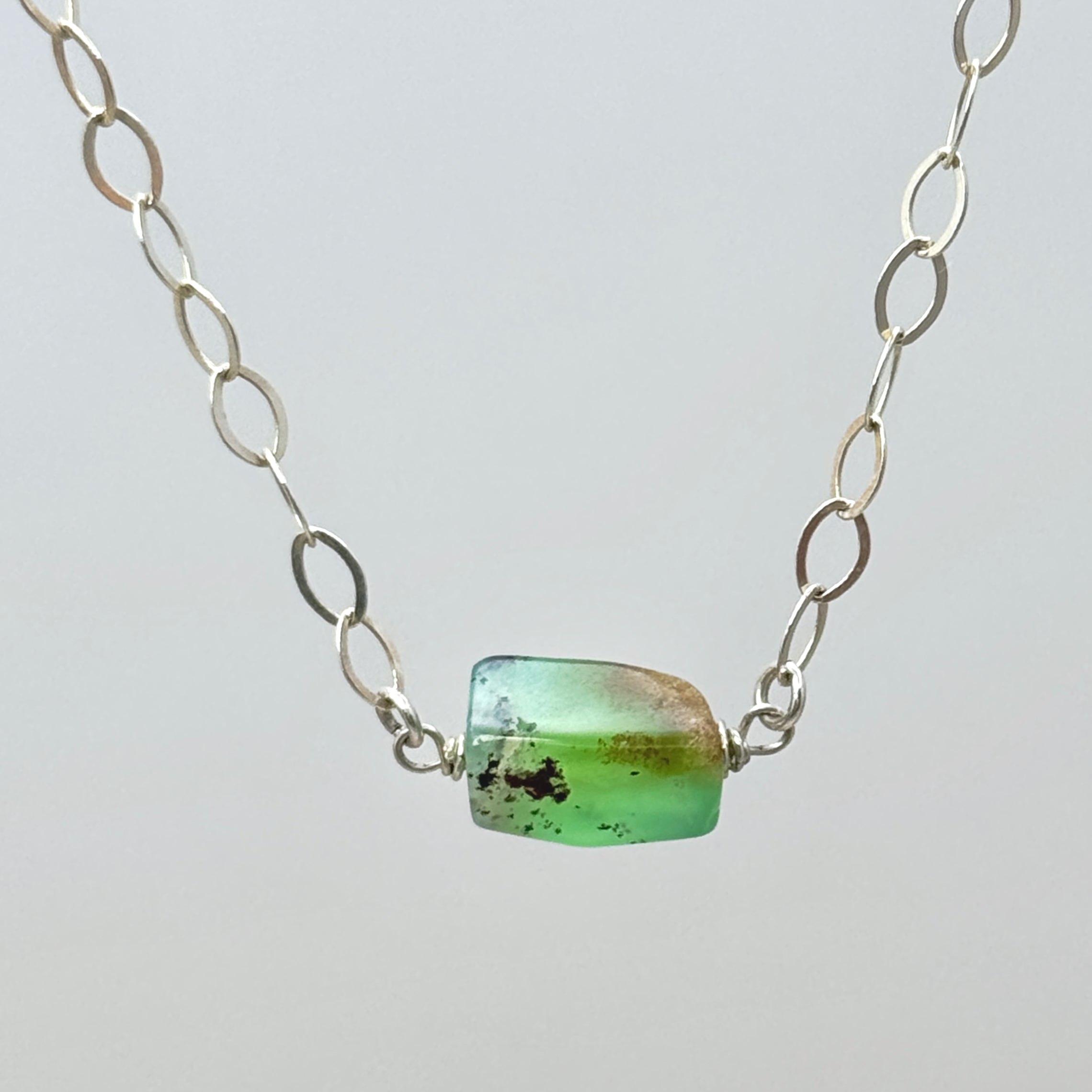 Chrysoprase Bar Sterling Silver Necklace