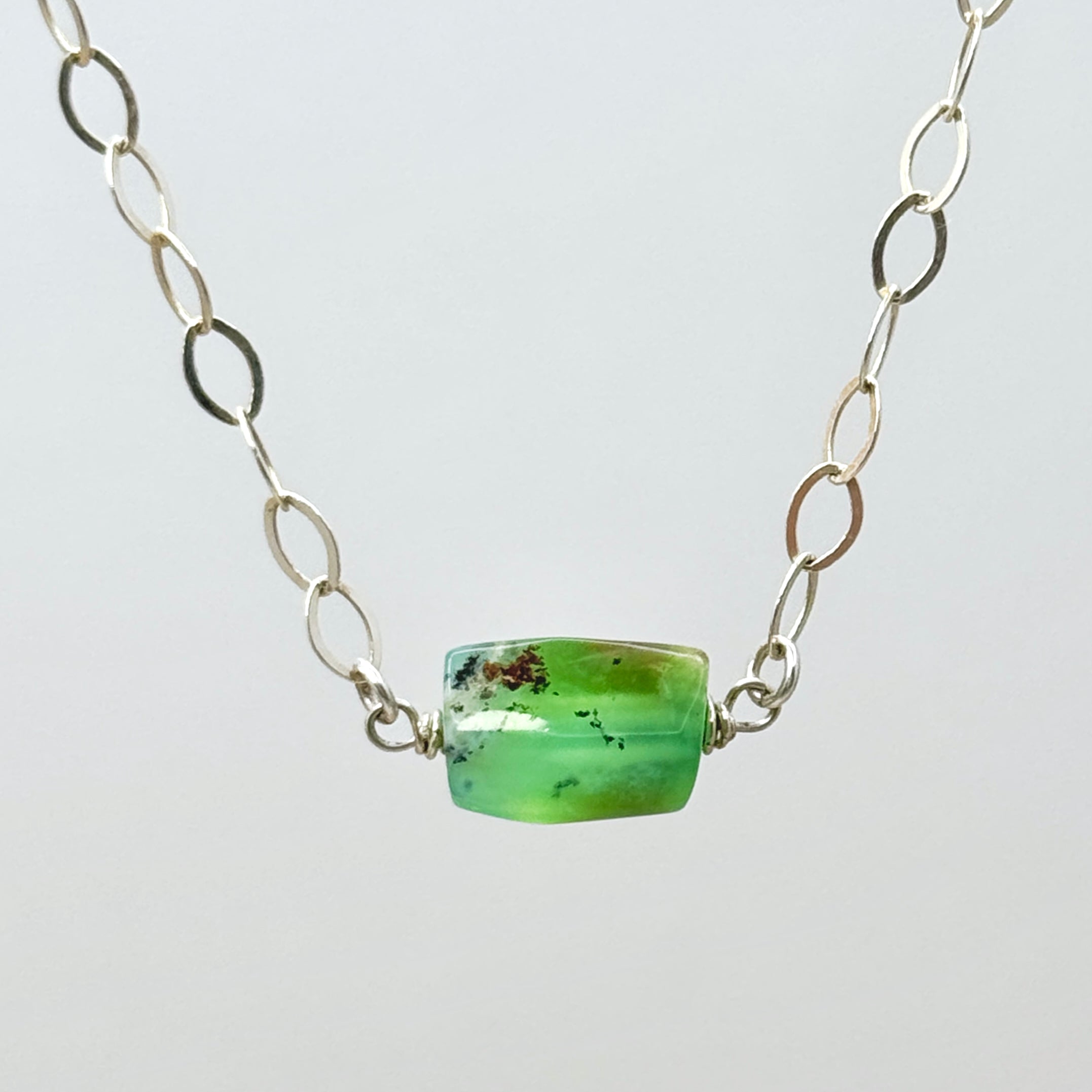 Chrysoprase Bar Sterling Silver Necklace