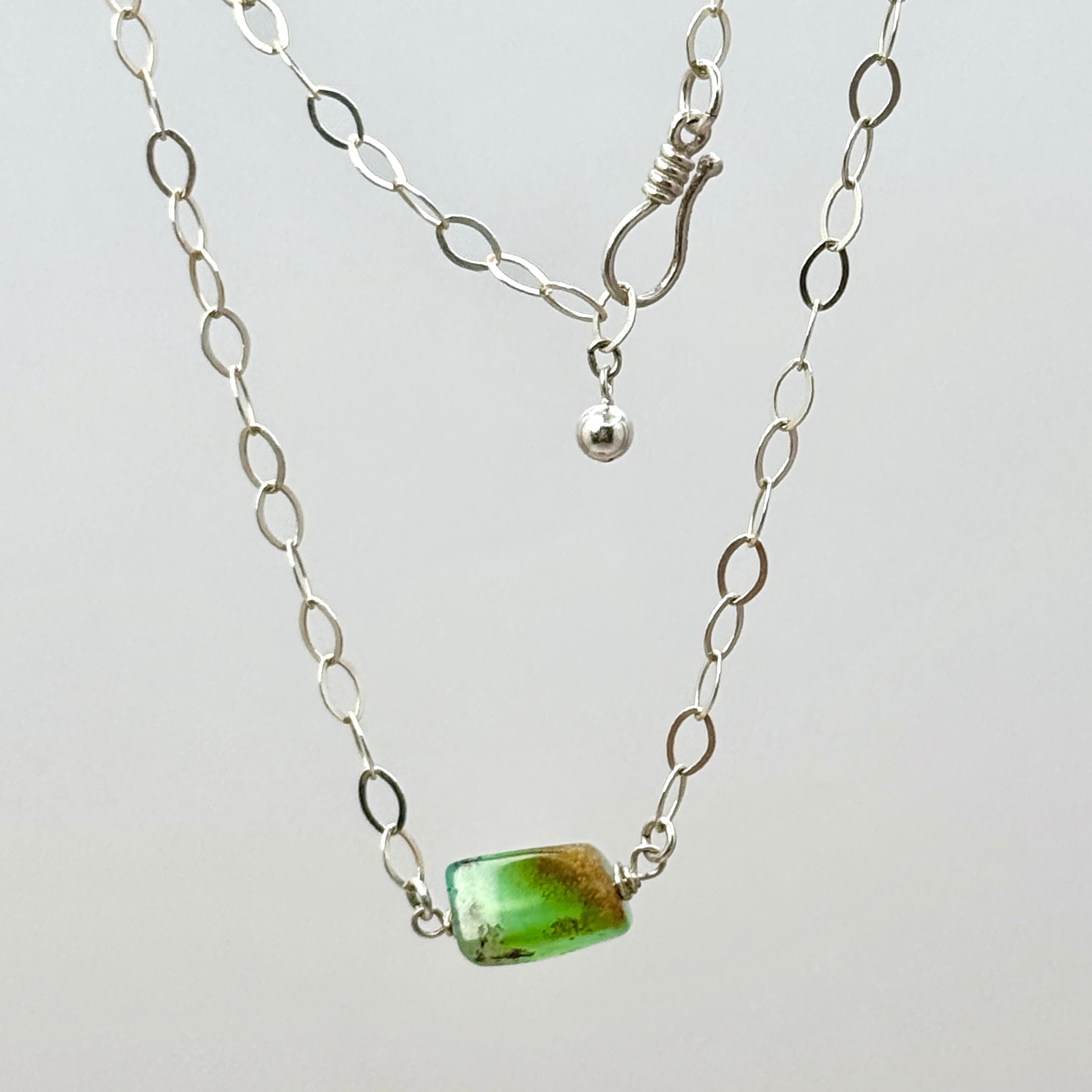Chrysoprase Bar Sterling Silver Necklace