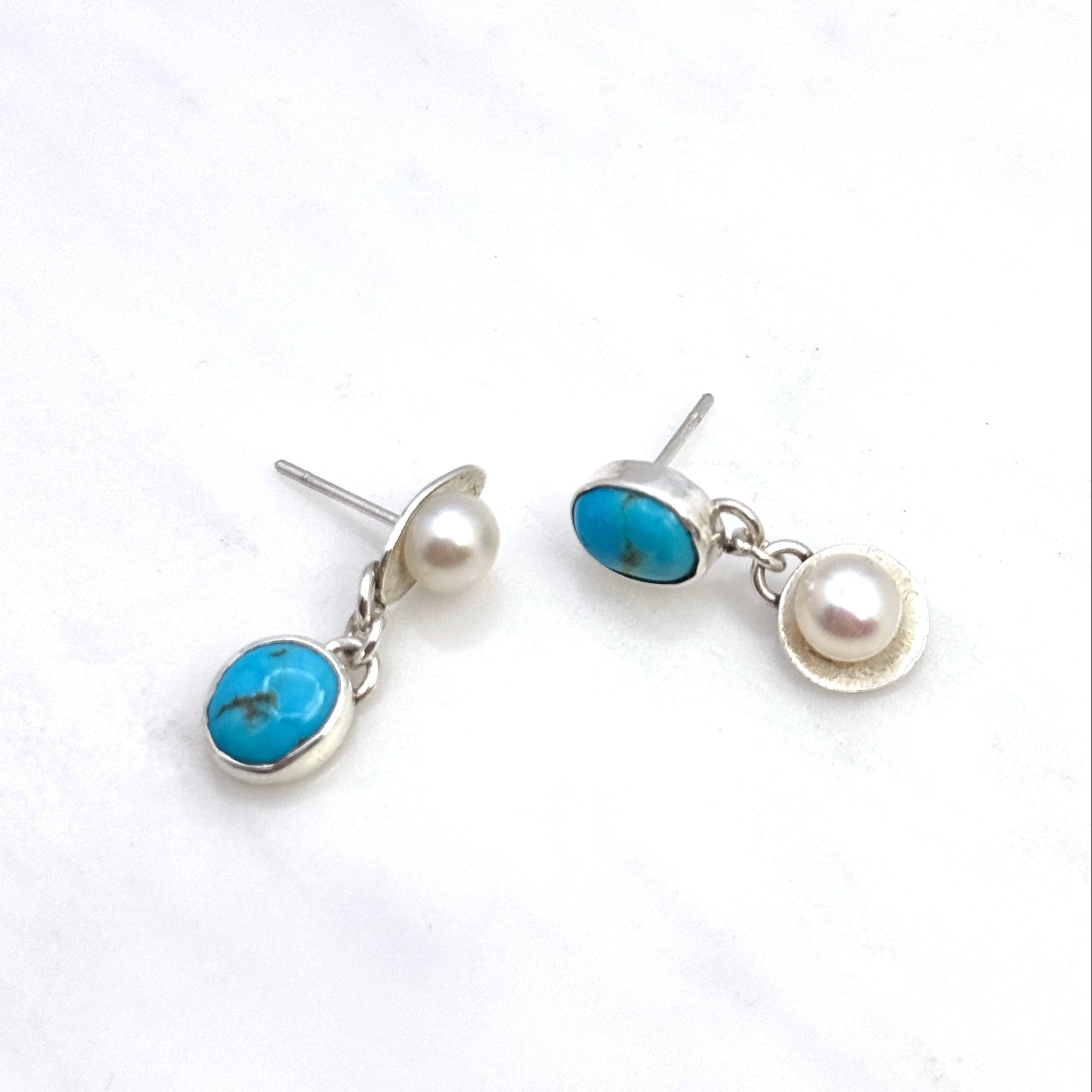 Blue Ridge Turquoise & Pearl Silver Earrings