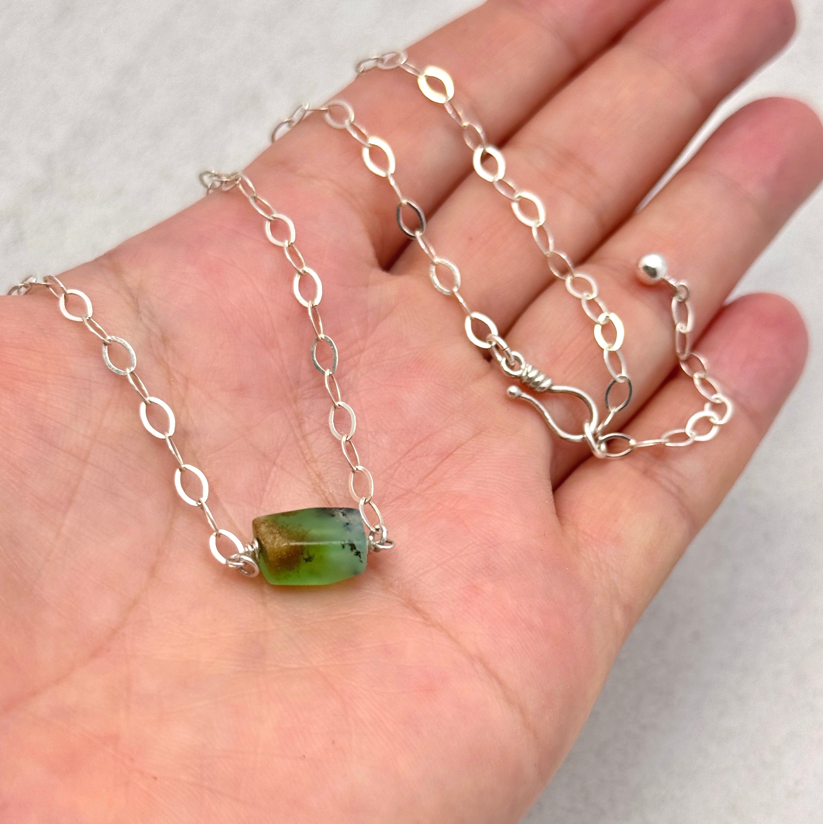 Chrysoprase Bar Sterling Silver Necklace