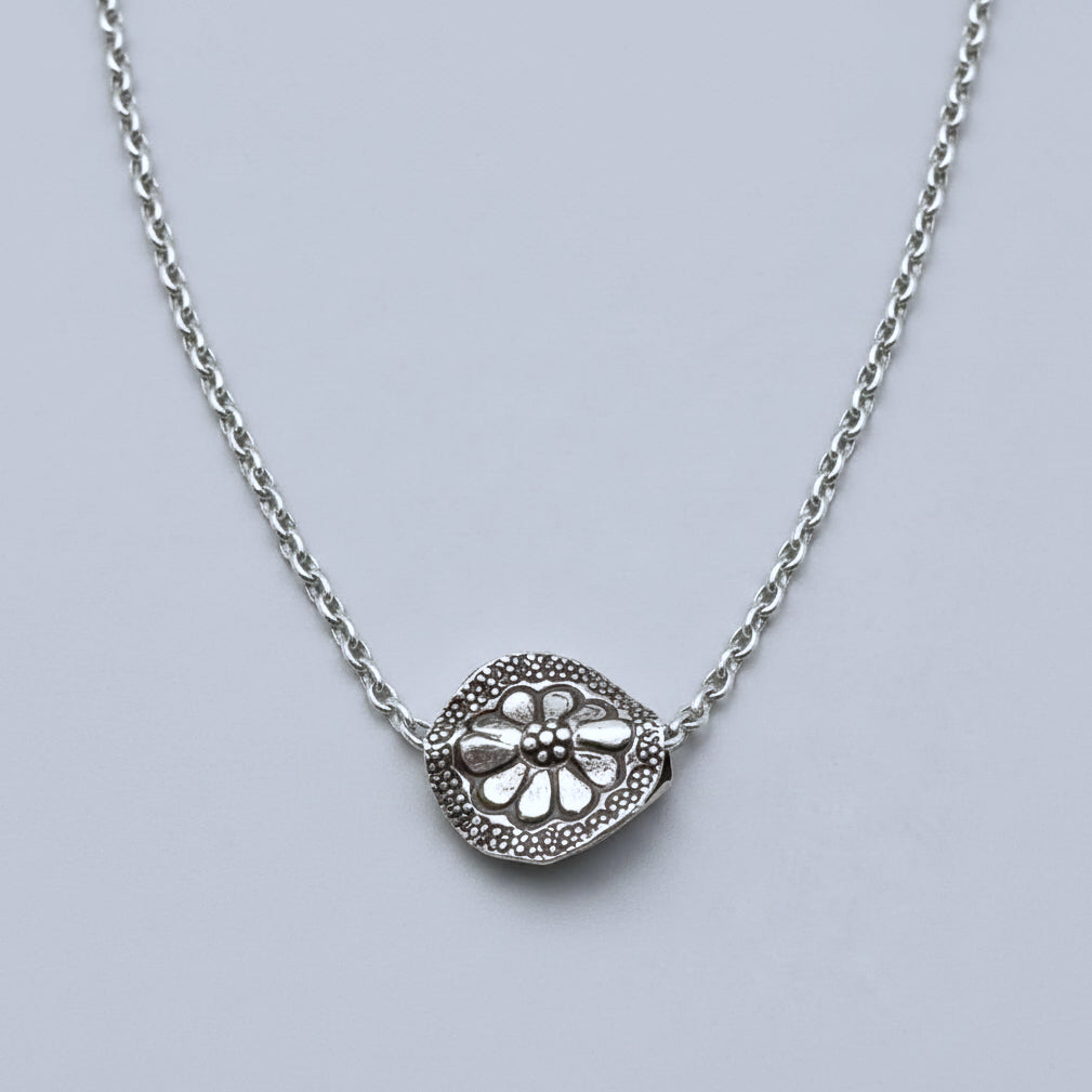 Thai Silver Flower Pendant On Rolo Necklace