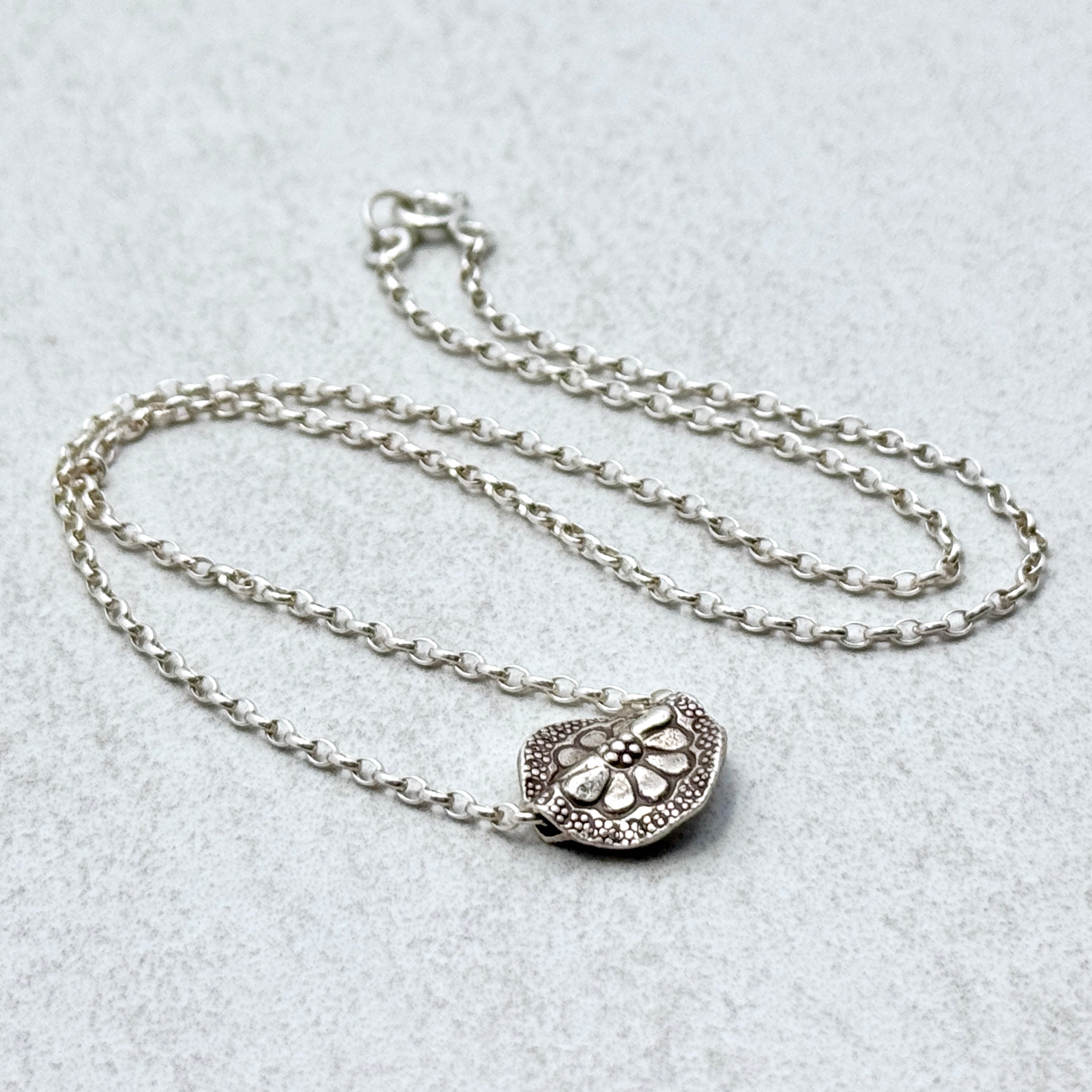 Thai Silver Flower Pendant On Rolo Necklace