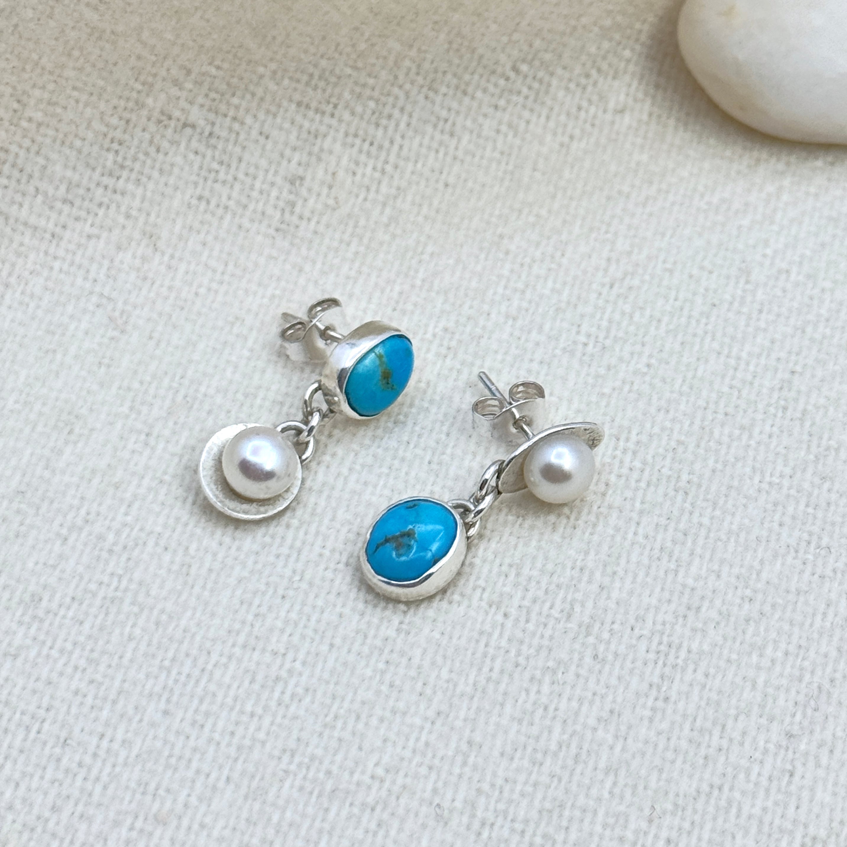 Blue Ridge Turquoise & Pearl Silver Earrings