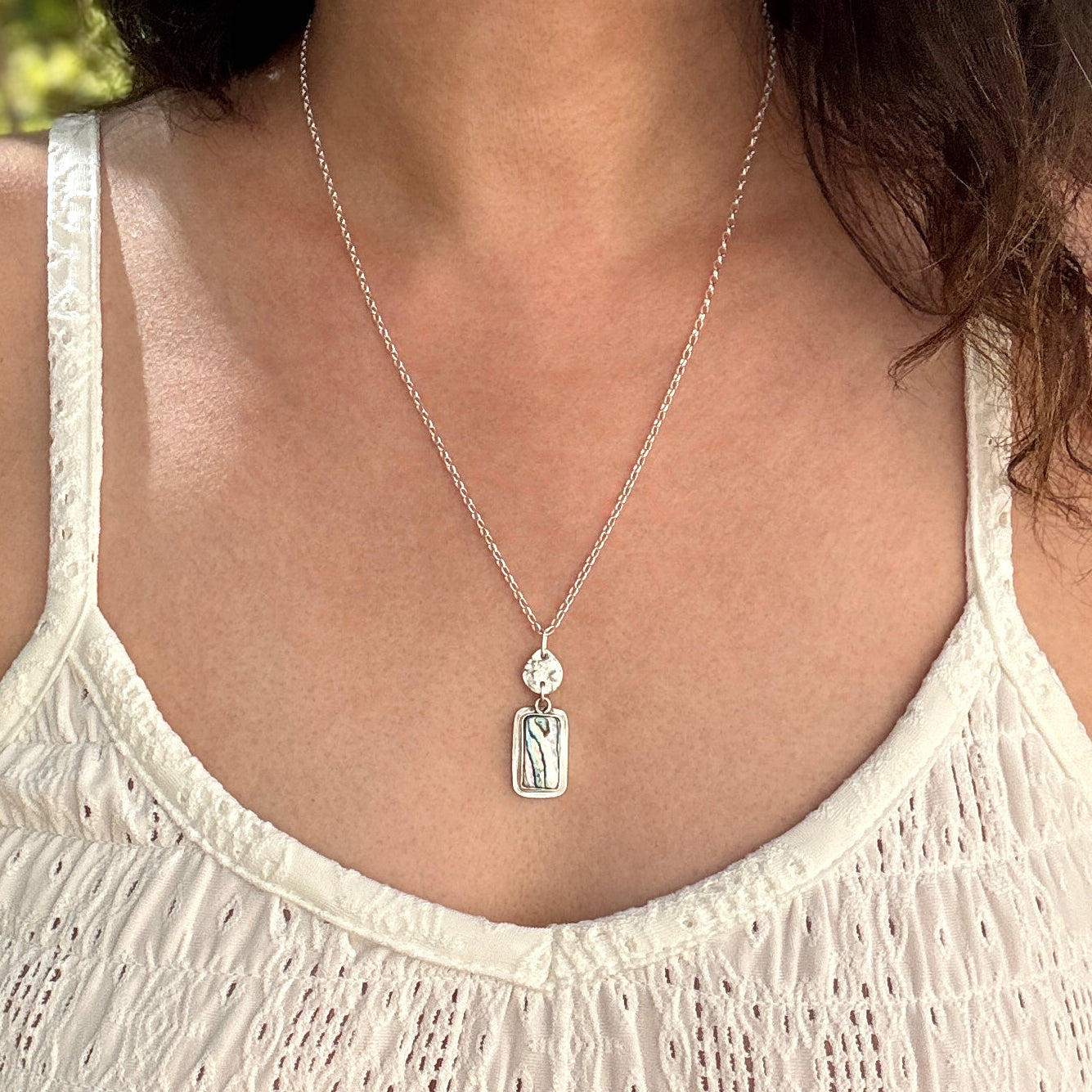 Abalone Shell Pendant Silver Necklace